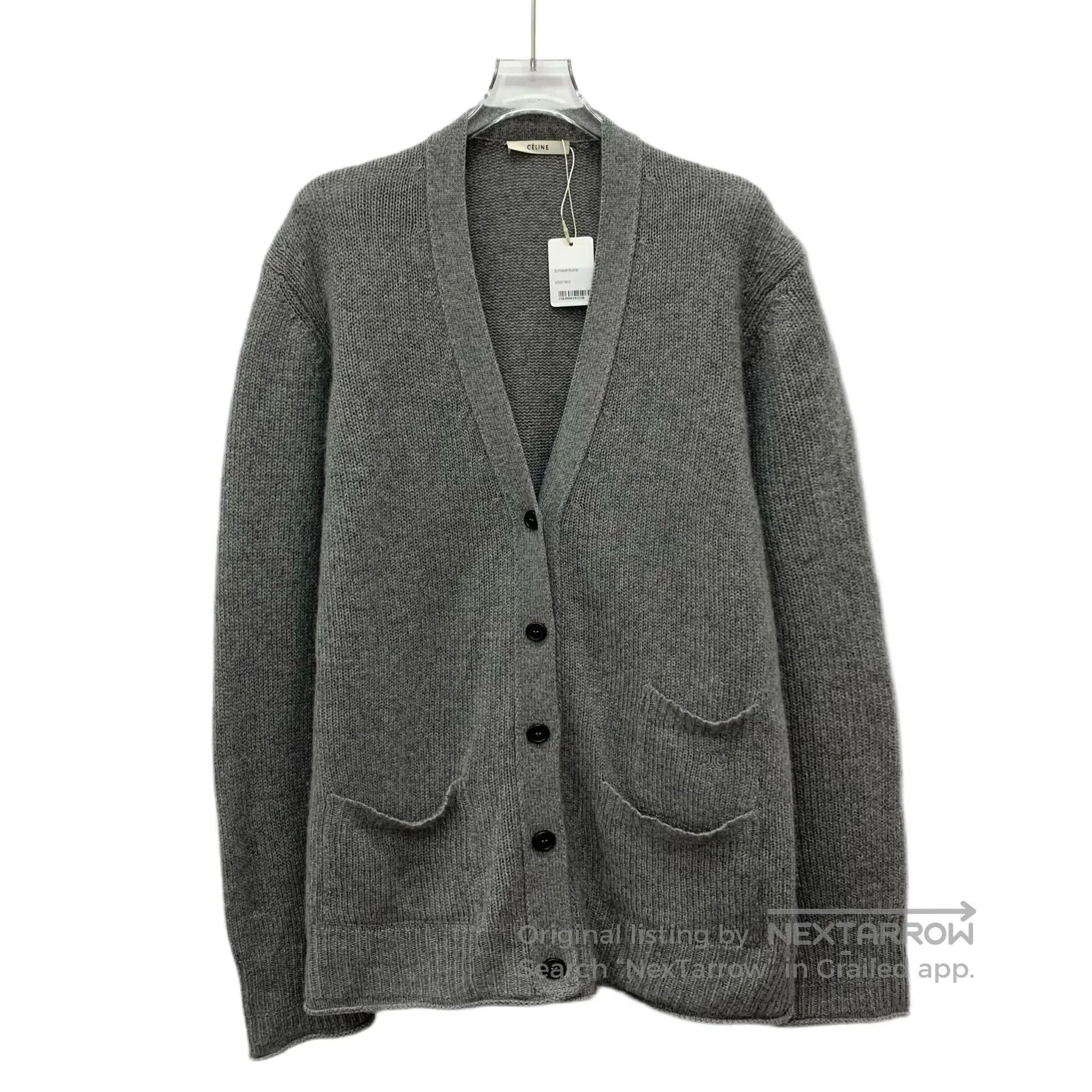 Celine CELINE Grey cashmere V-neck single-breasted long sleeve kn Size US L / EU 52-54 / 3 - 1 Thumbnail