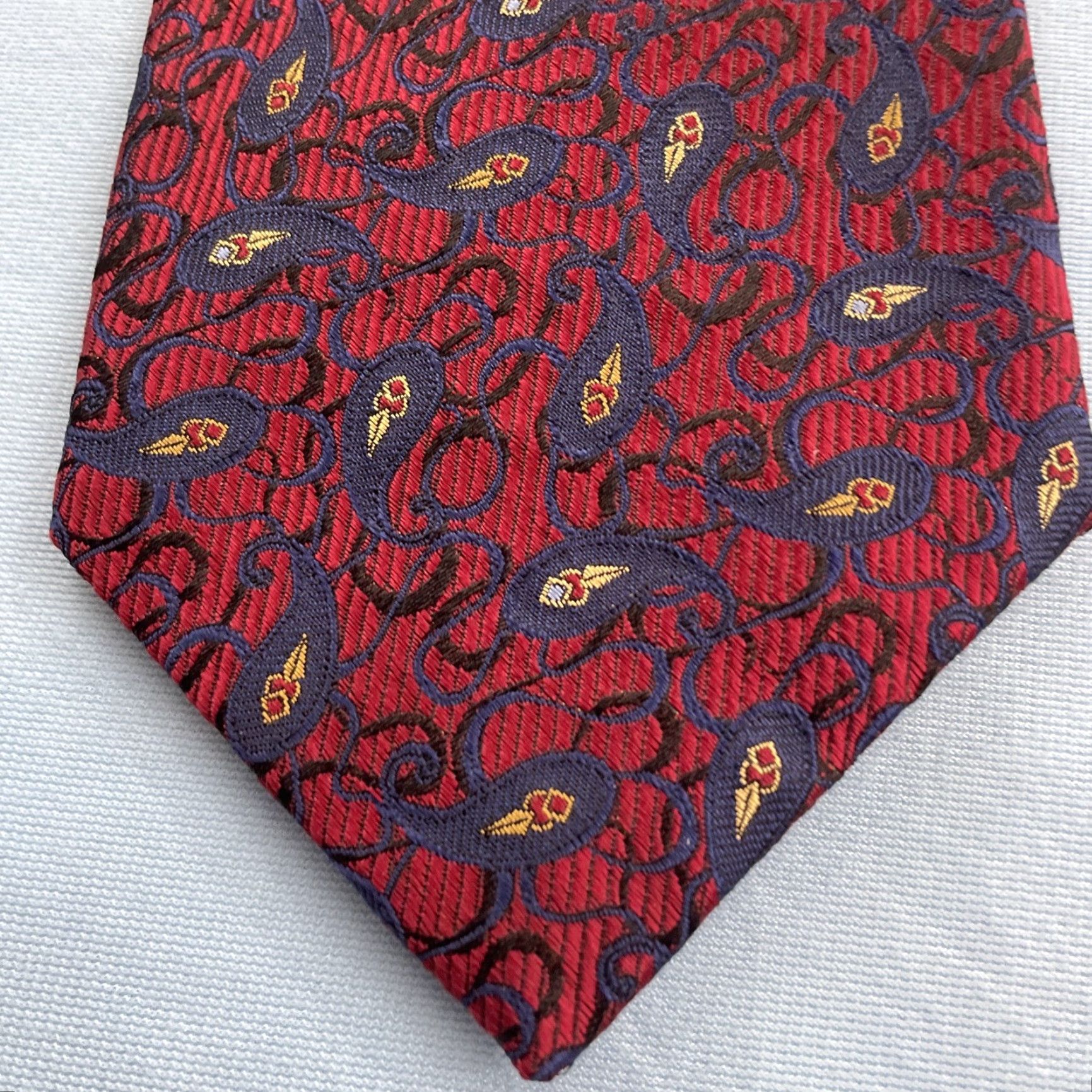 Robert Talbott VINTAGE Robert Talbott Tie Mens 100% Silk Paisley X-Long 4x65 Ruby Red Navy Blue Thick Woven Jacquard Classic Executive Statement Deadstock NWT 9 Size ONE SIZE - 2 Thumbnail