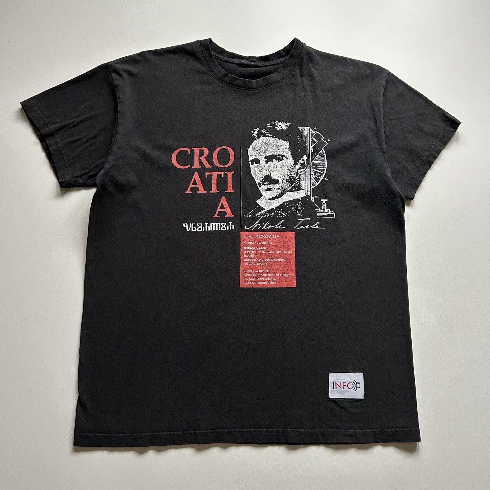 Vintage Croatia Nikola Tesla T-Shirt Large Faded Black Rare