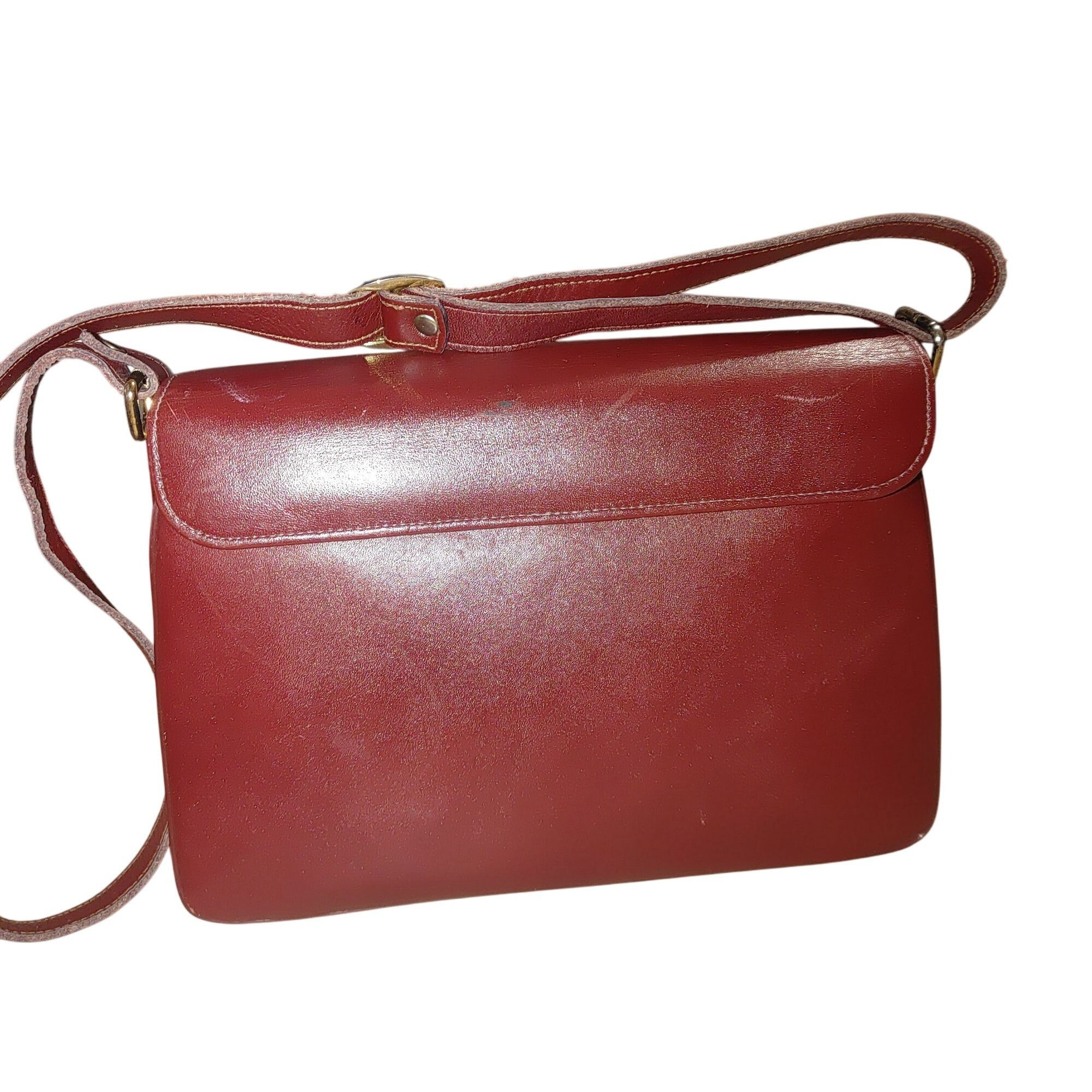 Other Etra Burgundy Leather Shoulder Bag Vintage Flap Closure Adju Size ONE SIZE - 2 Thumbnail