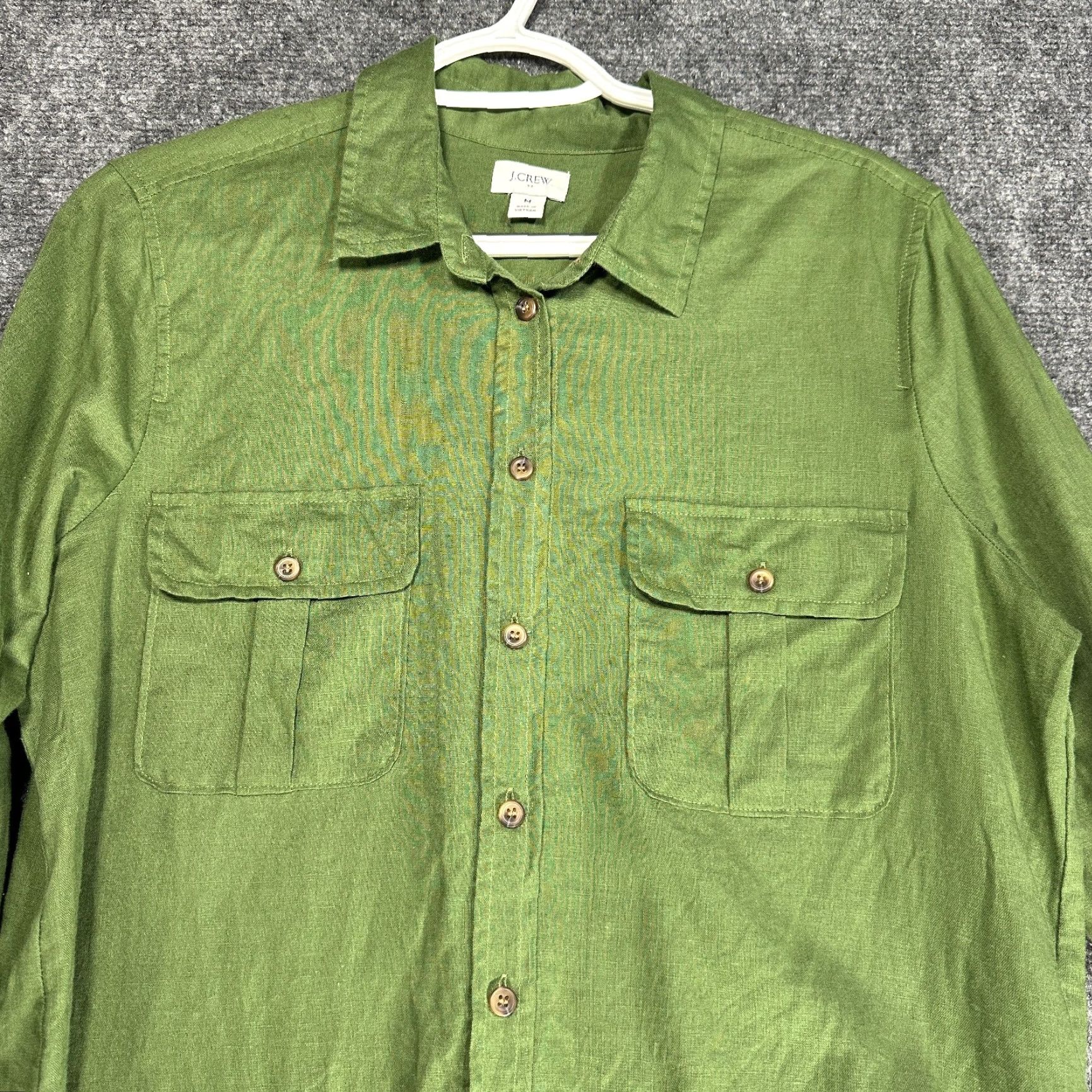 J.Crew J.CREW Shirt Womens Medium Green Cotton Linen Button-Up Pockets Size M / US 6-8 / IT 42-44 - 5 Thumbnail