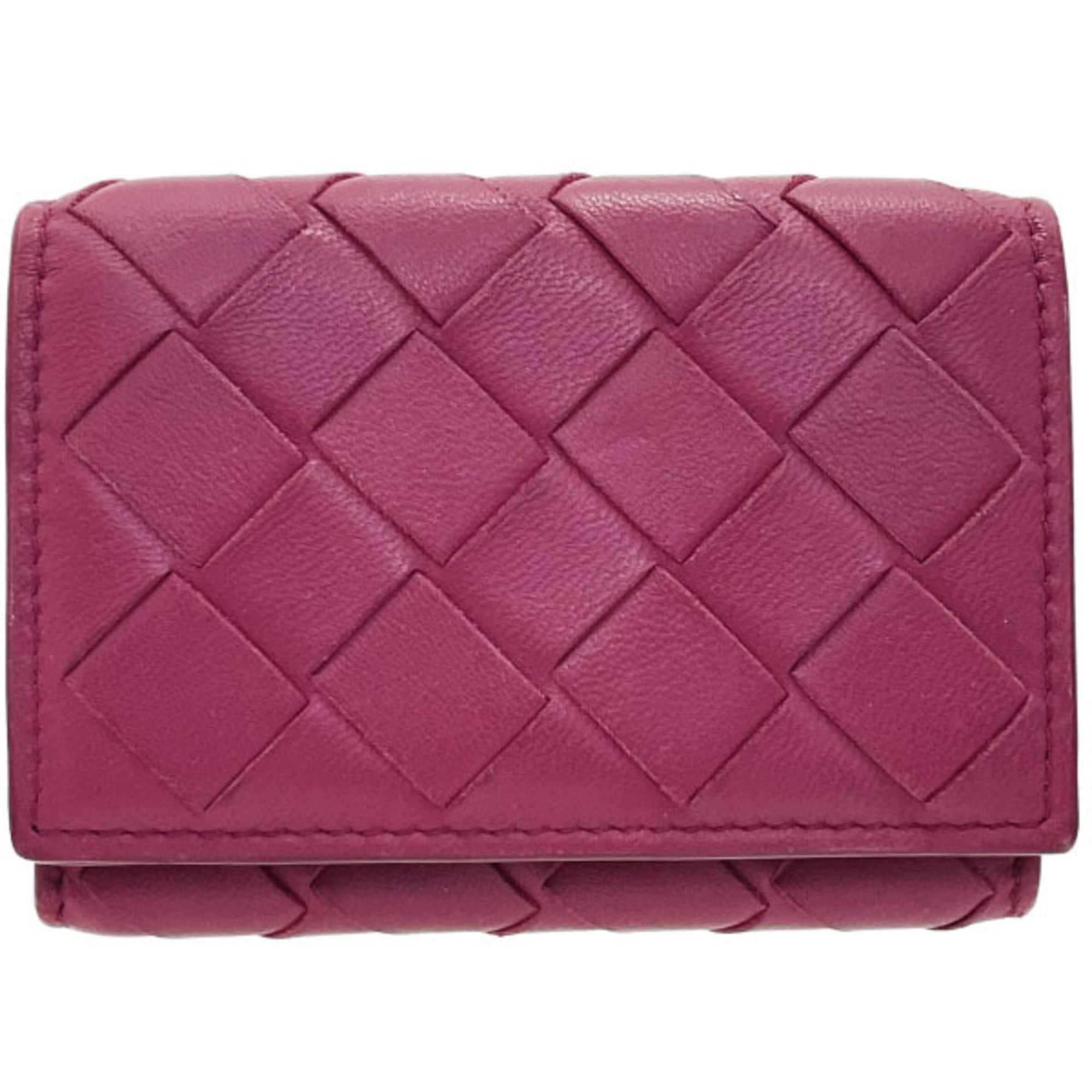 Bottega Veneta Bottega Veneta Intrecciato Tri-fold Wallet in Wine Red Leather with Mesh Tri-fold, Double Wallet, Compact Mini AYM-15789 Size ONE SIZE - 1 Thumbnail