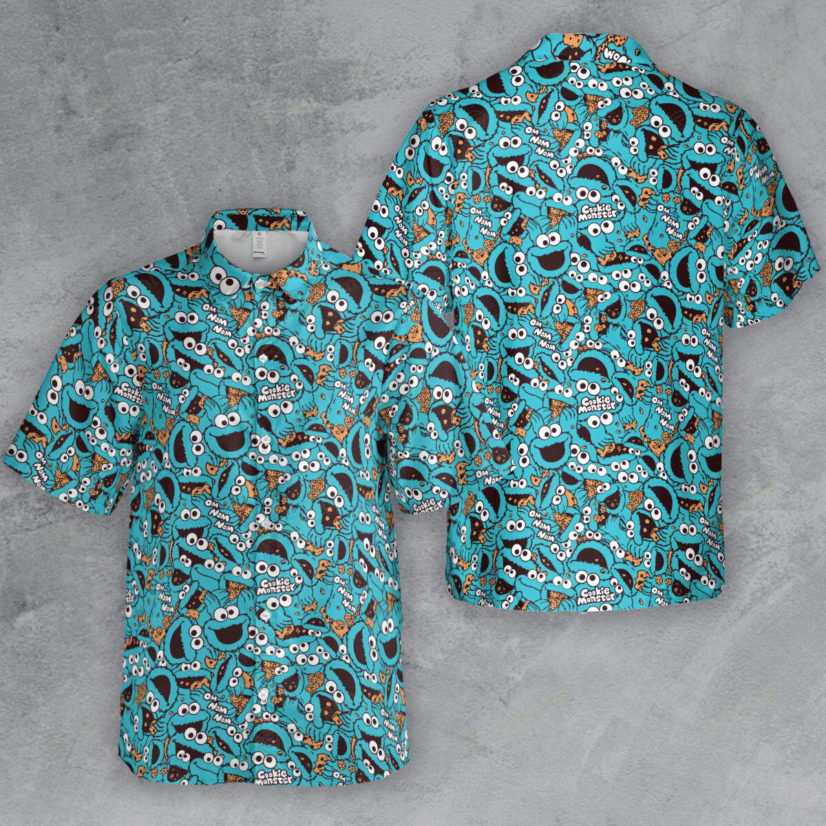 The Unbranded Brand Cookie Monster Om Nom Nom Nom Button Down Shirt Size US M / EU 48-50 / 2 - 4 Thumbnail