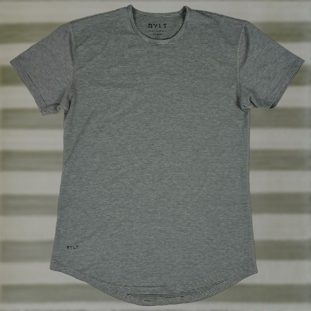 Vintage BYLT Men’s Drop Cut Short Sleeve Tee Striped Sz M Shirt Athletic Gray Size US 31 - 1 Thumbnail