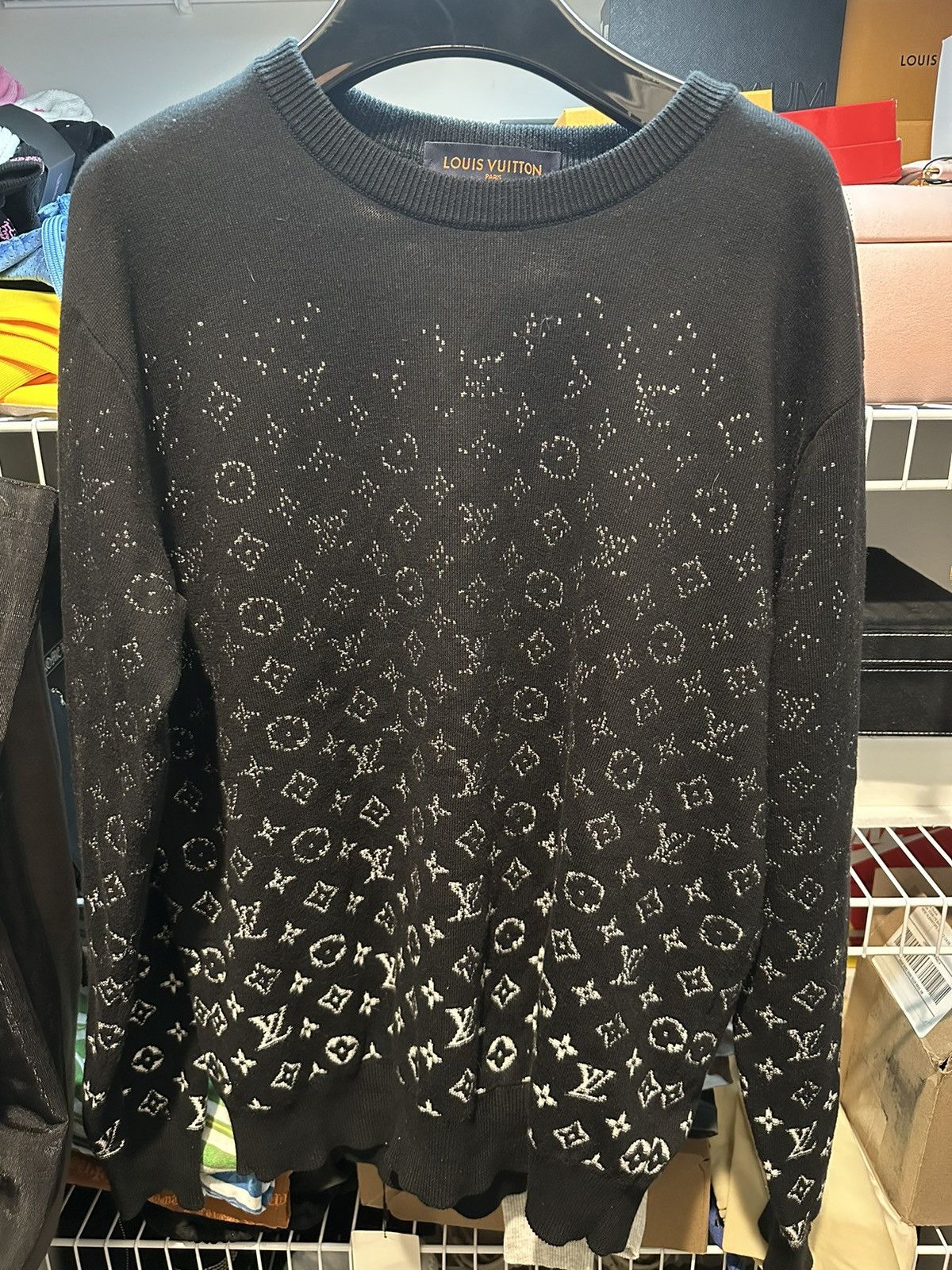 image of Louis Vuitton Monogram Sweater in Black, Men's (Size Small)