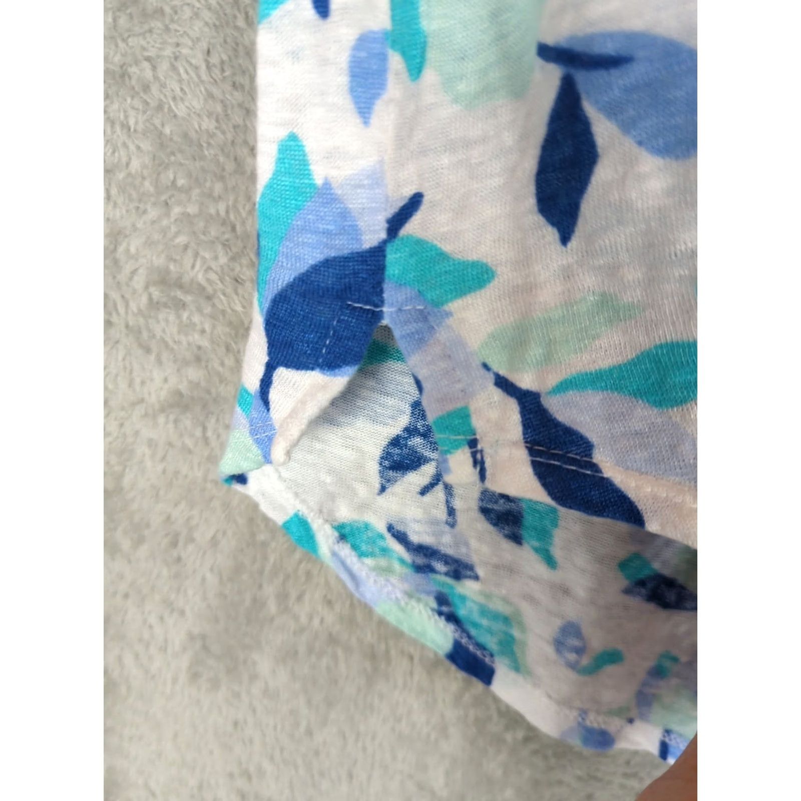 Rachel Zoe RACHEL ZOE Womens L Tee Shirt Top 100% Linen Blue Floral Round Neck Casual Cap Sleeve Short Sleeve NWT Size L / US 10 / IT 46 - 4 Thumbnail