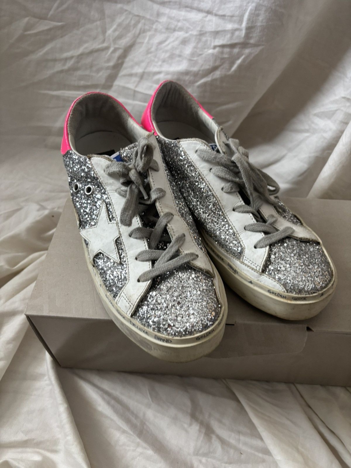 Golden Goose Golden Goose Hi-Star women’s silver glitter, small platform Size US 8 / IT 38 - 1 Thumbnail