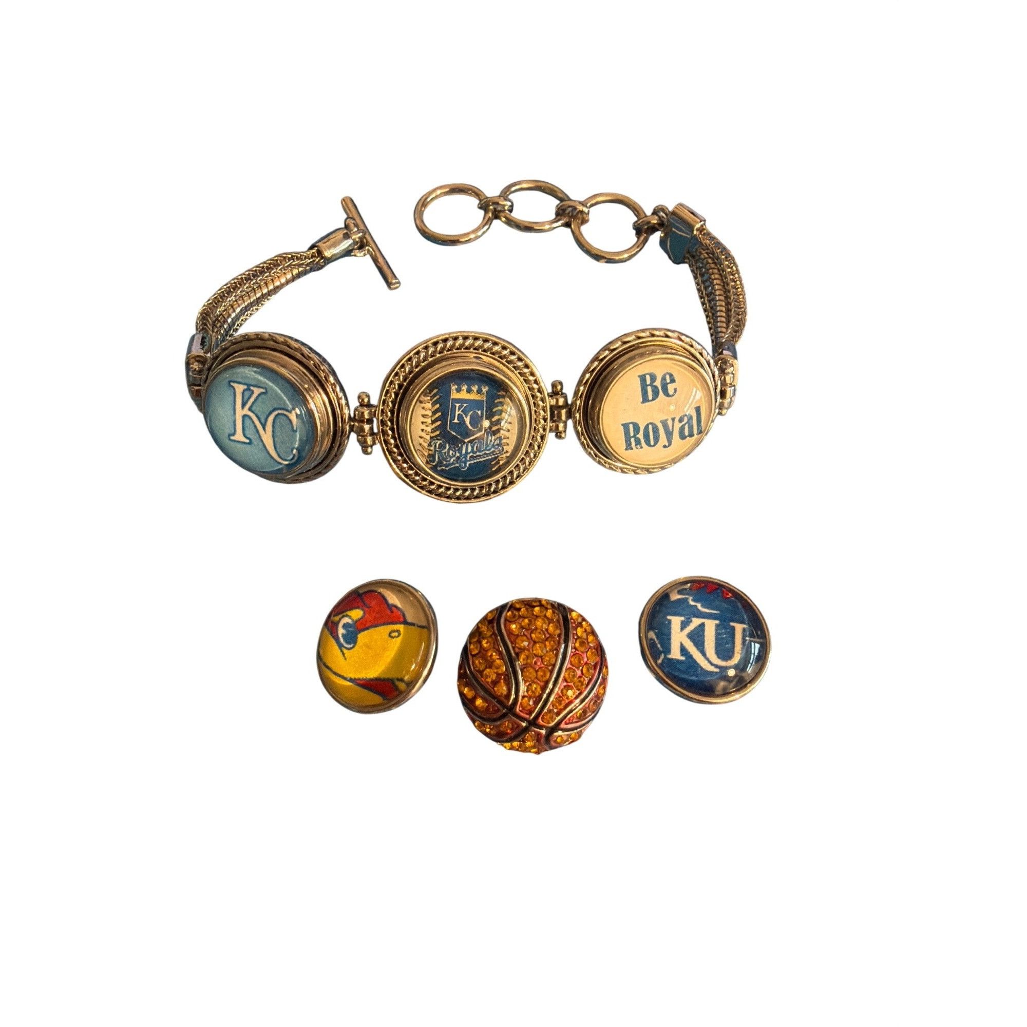 Other Silver Tone Snap Charm Bracelet Kansas City Royals Baseball Size ONE SIZE - 1 Thumbnail
