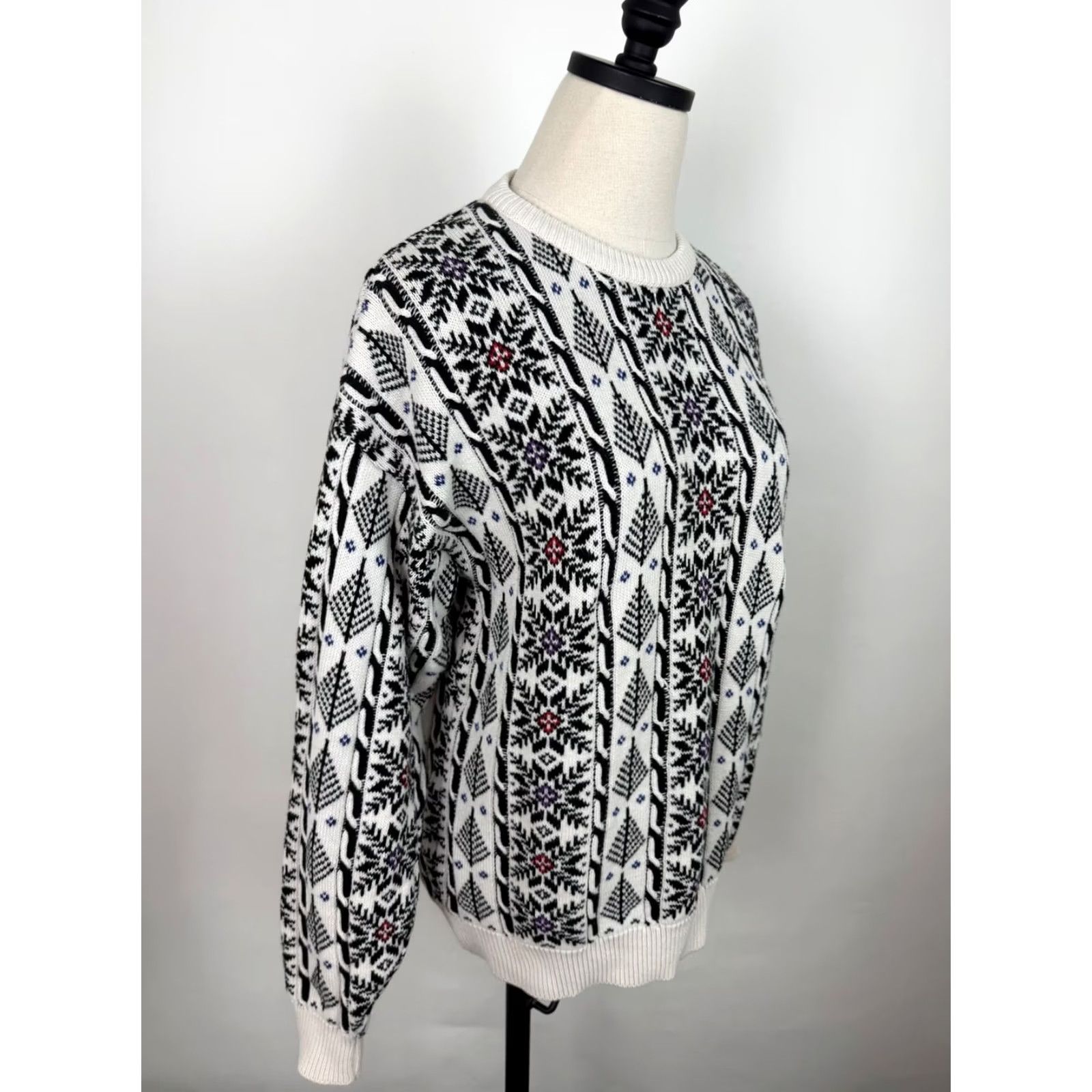 Etro VINTAGE Womens Fair Isle Sweater Pullover Knitted Cotton White Medium 90s Ski Retro 80s Winter Casual Mens? Size M / US 6-8 / IT 42-44 - 7 Thumbnail