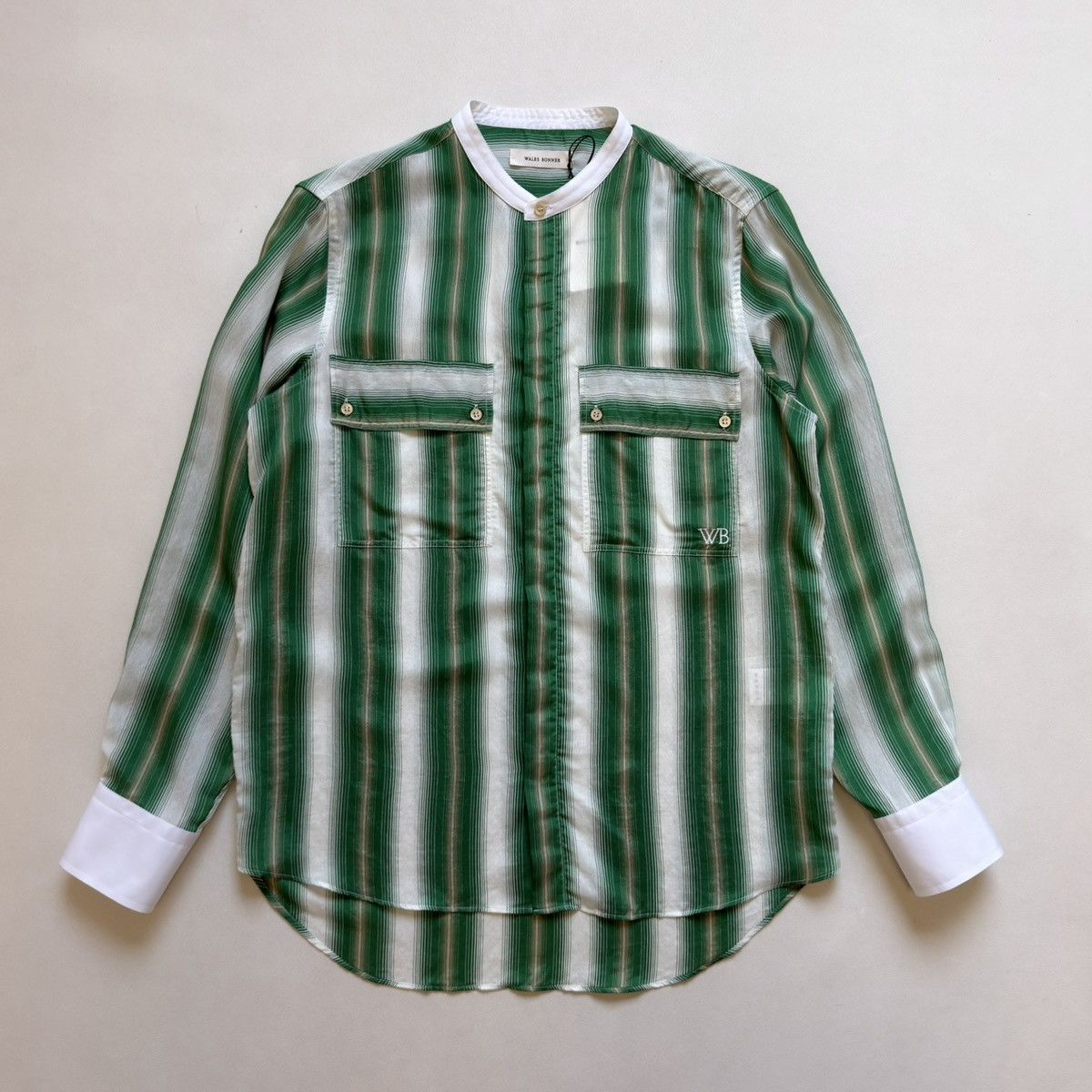 Wales Bonner ‘Cadence’ Green And Ivory Striped Shirt Size US M / EU 48-50 / 2 - 3 Thumbnail