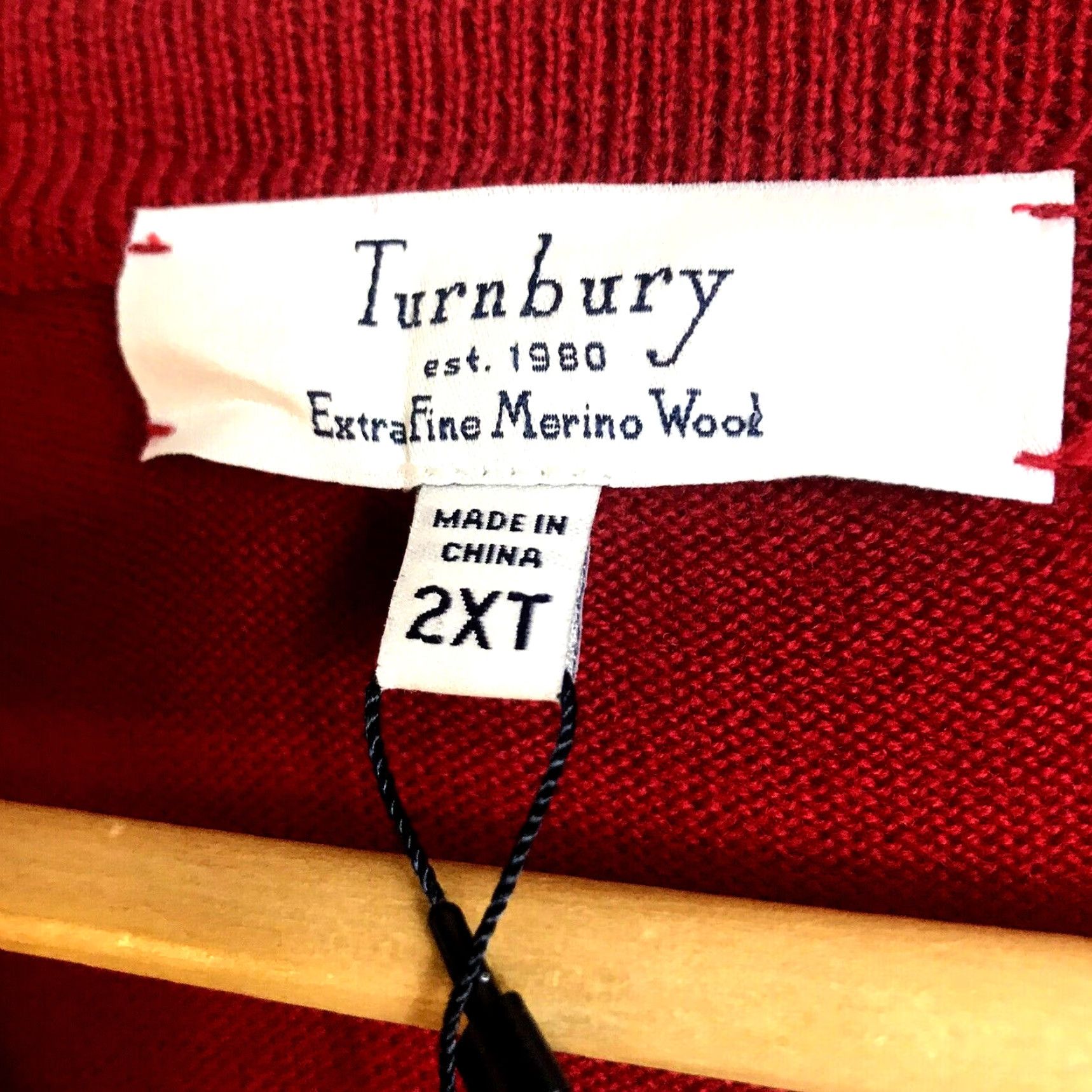 Vintage Turnbury Sweater Mens 2XT 2XLT Big & Tall V-Neck Red Merino Wool Biella Yarn Pullover Size US XXL / EU 58 / 5 - 3 Thumbnail