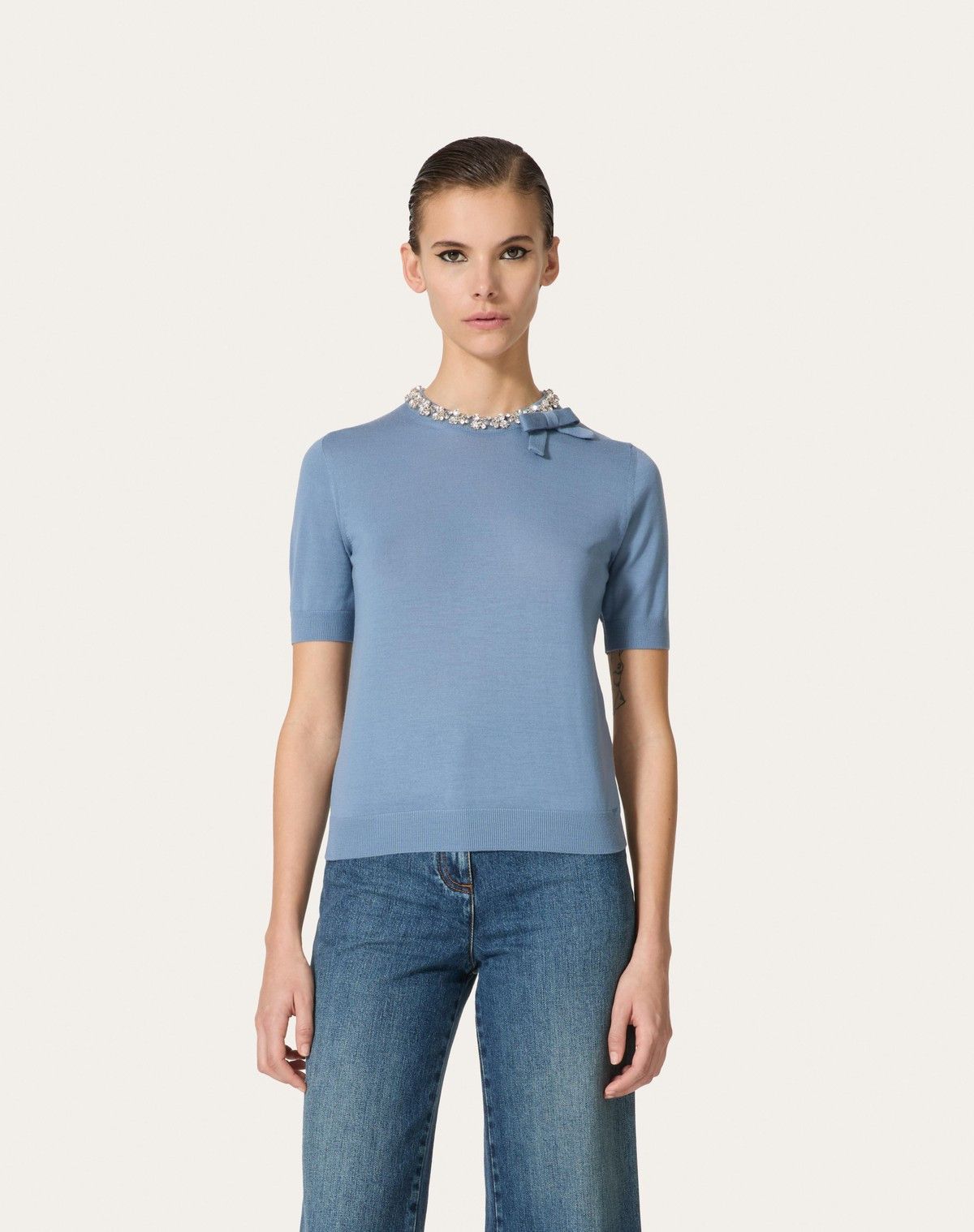 Valentino o1s1wg110525 Embroidered Wool Jumper in Blue Size M / US 6-8 / IT 42-44 - 2 Thumbnail