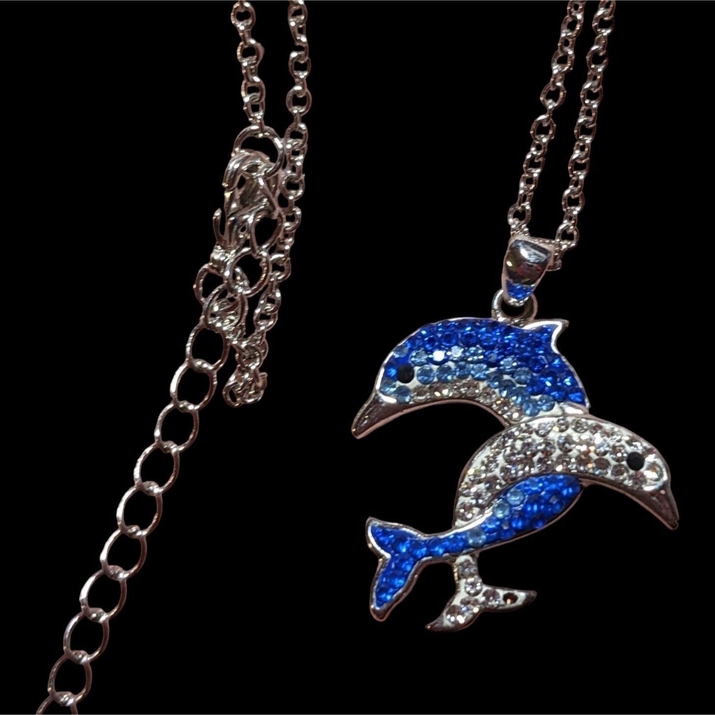 Other Rhinestone Double Dolphin Necklace Size ONE SIZE - 4 Thumbnail