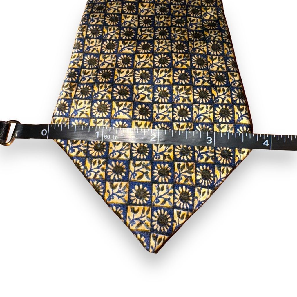 Lanvin Lanvin Navy & Gold Flower Checkerboard Handmade 100% Silk Ti Size ONE SIZE - 2 Thumbnail