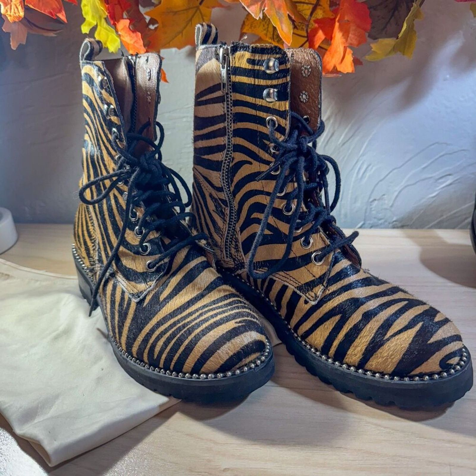 Other AQUA Jax (AQ-JAX) Zebra Calf Hair Combat Boots tud Trim 8.5 Size US 8.5 / IT 38.5 - 1 Thumbnail