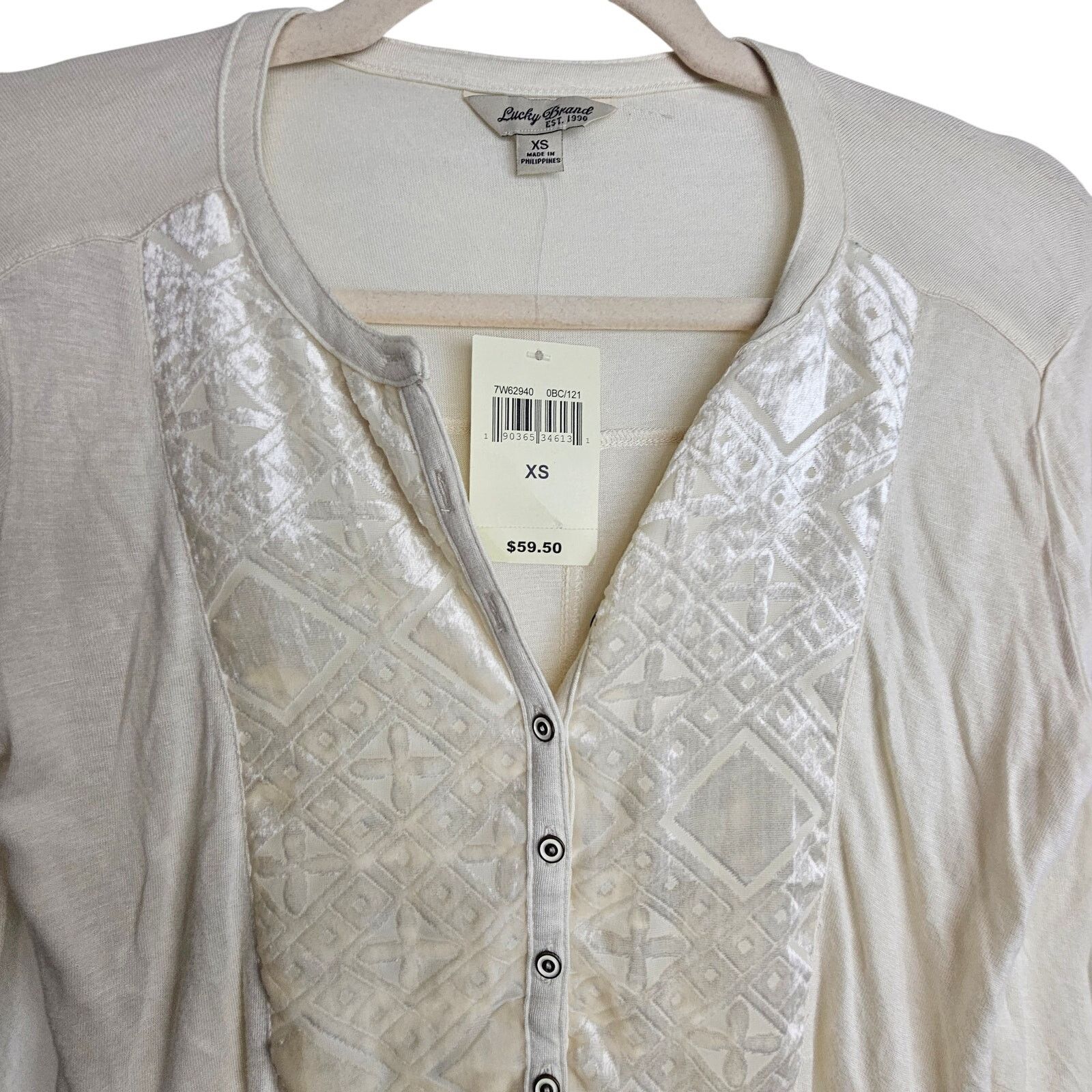 Lucky Brand Lucky Brand Women Henley Size XS Velvet Front Cream Size XS / US 0-2 / IT 36-38 - 2 Thumbnail