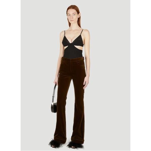 oc11z10524 Velvet High-Rise Flared Pants in Brown
