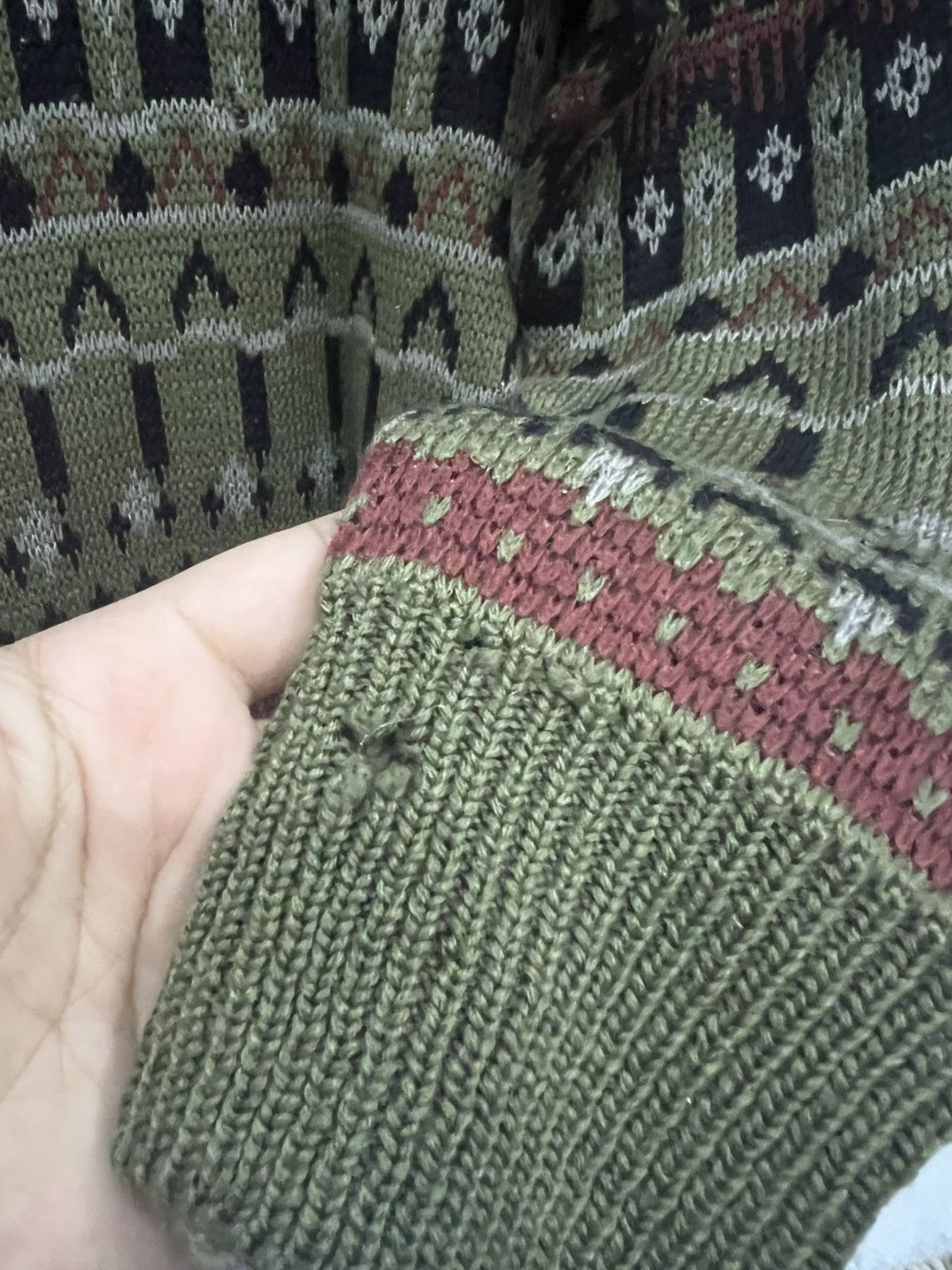 Japanese Brand GRIFFIN Fair Isle Knit Sweater Green Red Nordic Geometric Size US M / EU 48-50 / 2 - 5 Thumbnail
