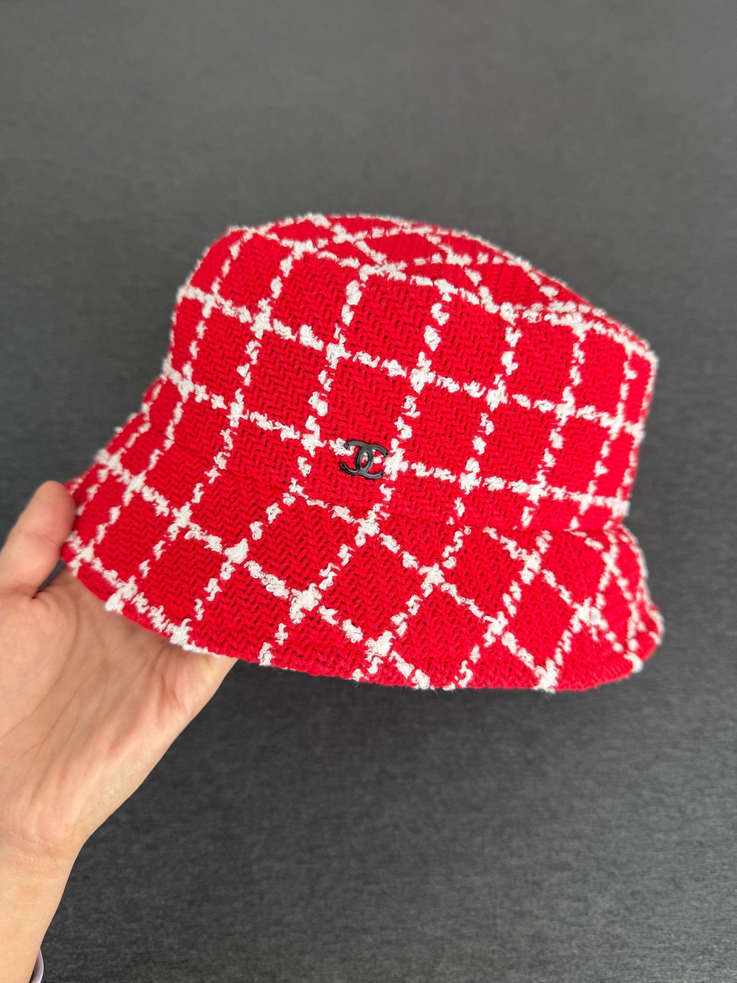 Chanel Chanel Red Plaid Tweed Bucket Hat Size ONE SIZE - 1 Thumbnail