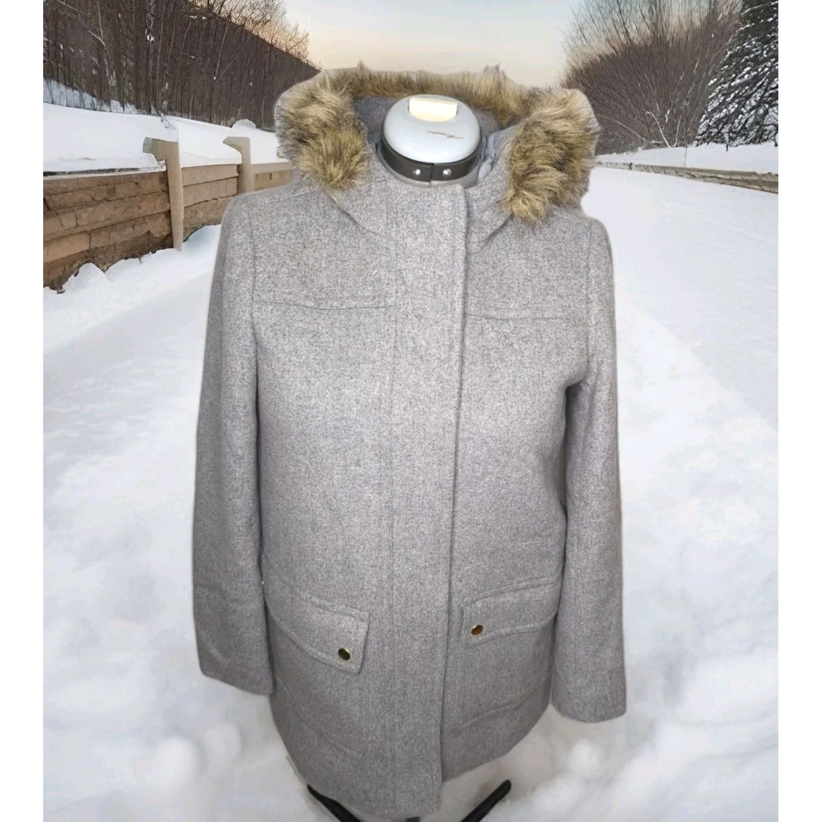J.Crew J.CREW Vail Parka Coat Womens Winter Grey 6 Small Medium Hooded Wool Fur Ruff Size M / US 6-8 / IT 42-44 - 4 Thumbnail
