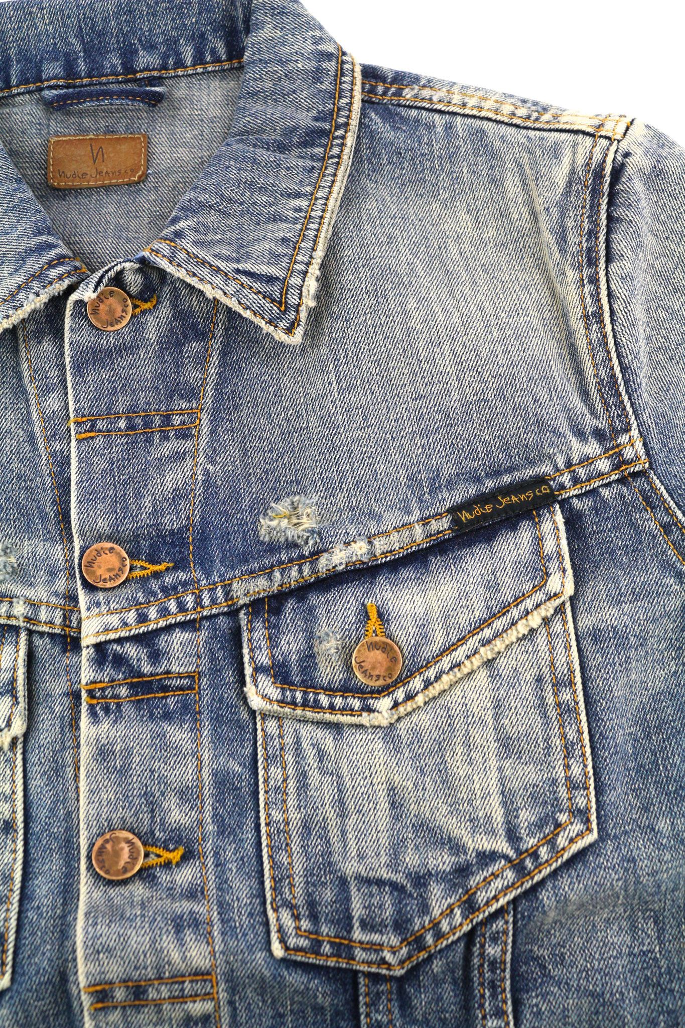 Nudie Jeans BILLY S Shimmering Indigo Washed Ripped Polo Jacket 82488 Size US S / EU 44-46 / 1 - 6 Thumbnail