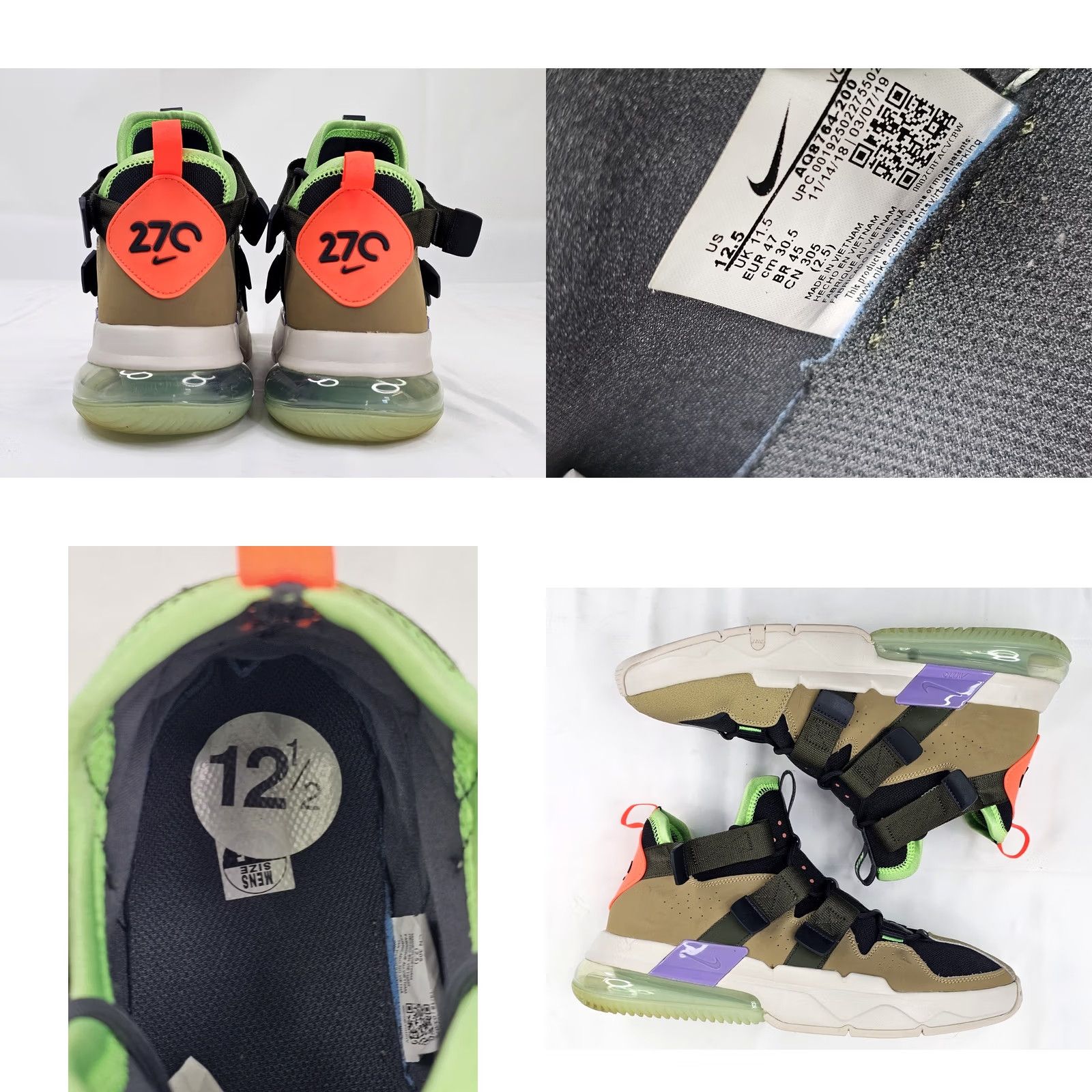 Nike Nike Air Edge 270 Athletic Trainer Shoe Men 12.5 Olive Green Black Mid Top EUC Size US L / EU 52-54 / 3 - 8 Thumbnail