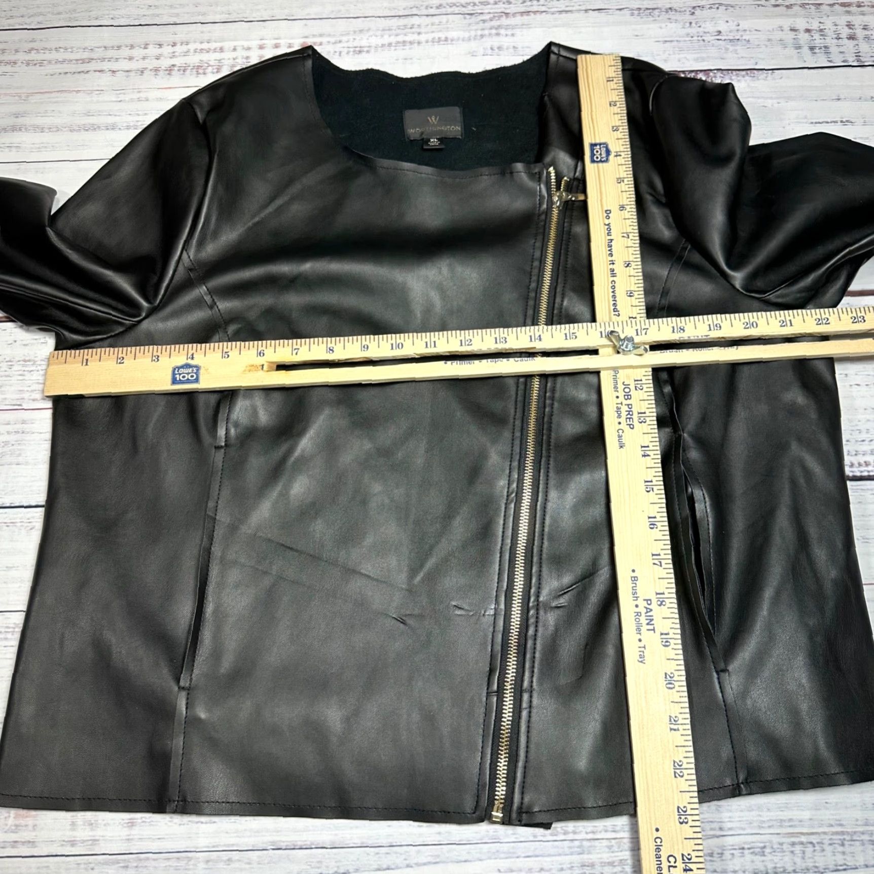 Worthington Worthington Womens Cropped Faux Leather Jacket XL Black Asymmetrical Zip Pockets Size XL / US 12-14 / IT 48-50 - 2 Thumbnail