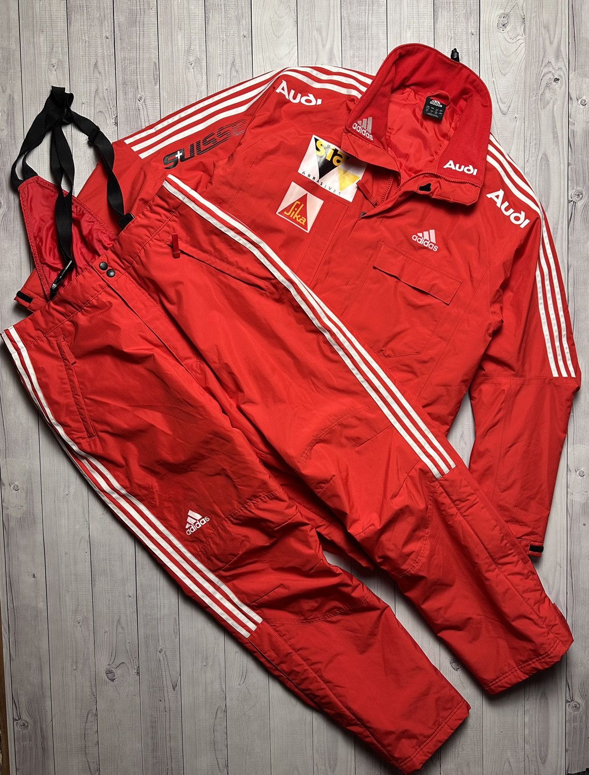 Image of Vintage Audi Adidas Ski Jacket + Pants Suisse Red Xl, Men's