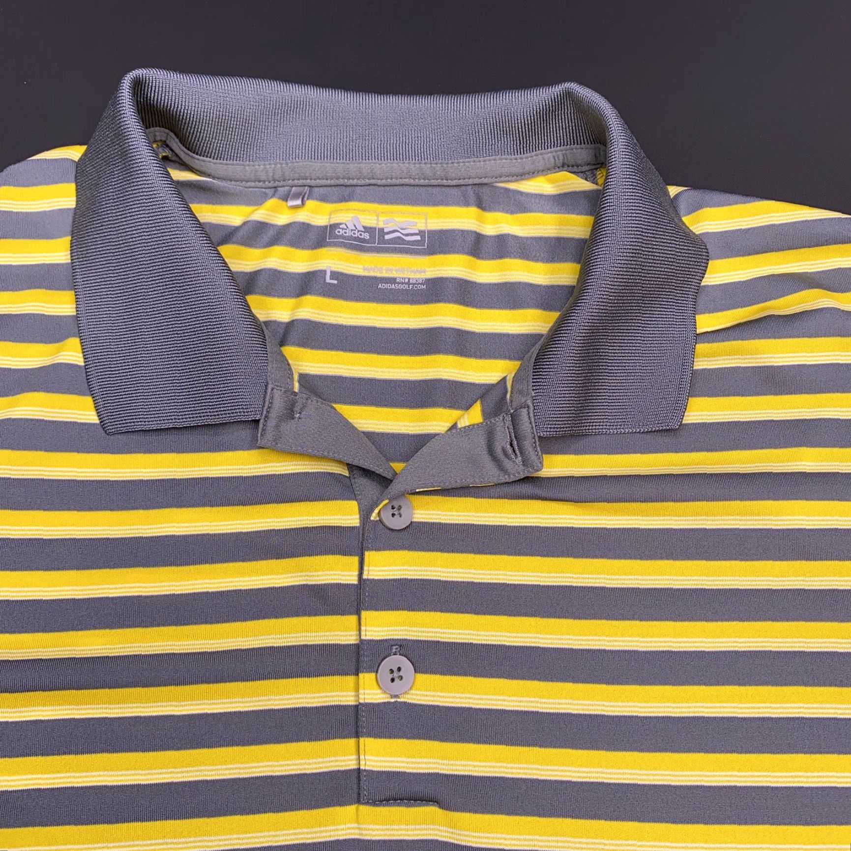 Adidas adidas Golf Polo Shirt Adult L Gray Striped Yellow Polyester Logo Moisture Wicking Regular Men Size US L / EU 52-54 / 3 - 4 Thumbnail