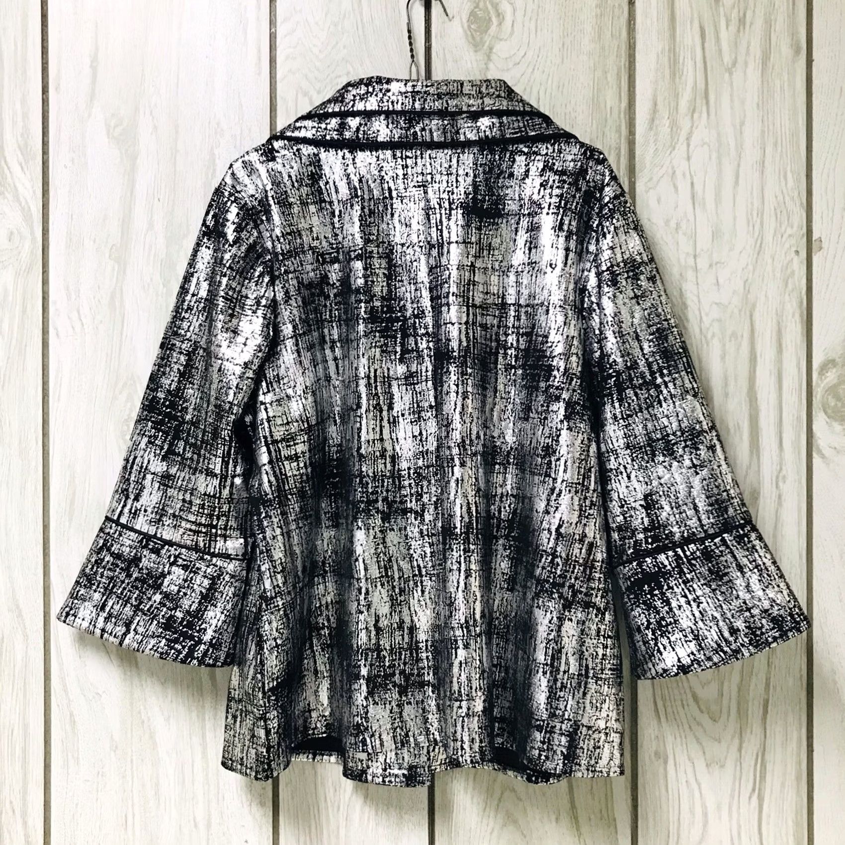 Vintage Draper’s & Damon’s Women Black/Silver Metallic Streak Double Lapel Button-Up Blazer Jacket XL Size XL / US 12-14 / IT 48-50 - 2 Thumbnail