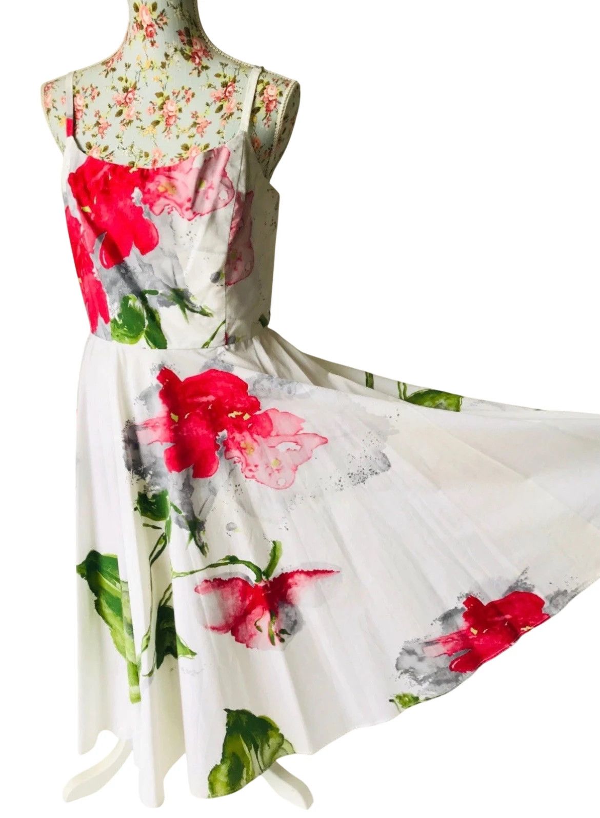 Other Designer MARIO BALTHAZAR Sz. 12 White Floral Midi Dress Size M / US 6-8 / IT 42-44 - 1 Thumbnail