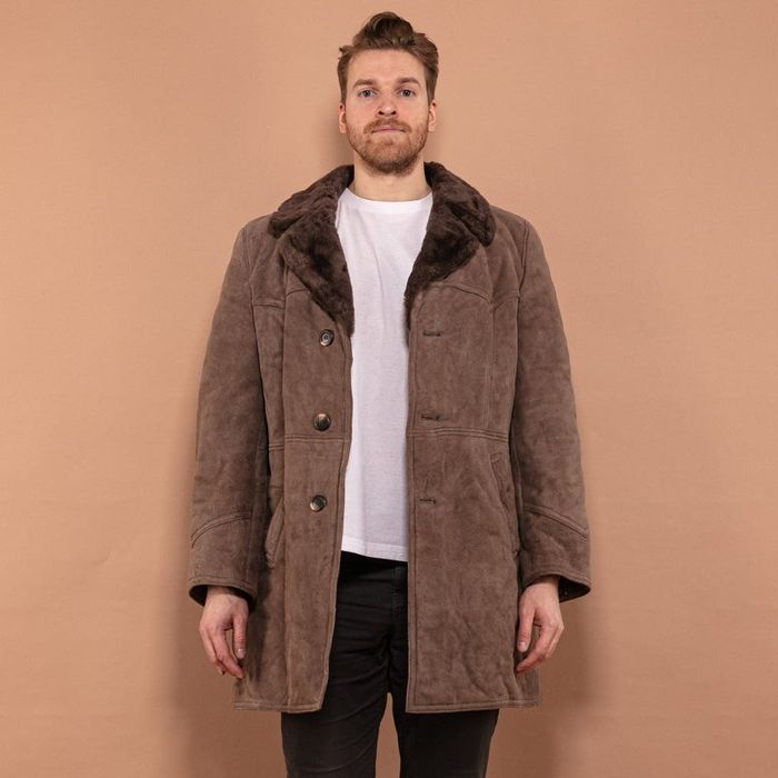 Sheepskin Coat Vintage 70's Men Heavy Shearling Coat in Gray | Grailed