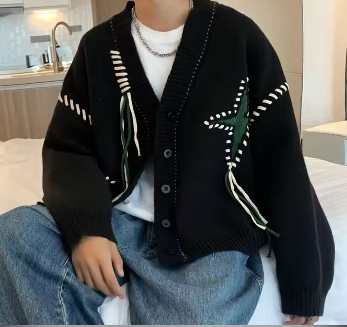 Japanese Brand Black star cardigan knitwear Size US XXL / EU 58 / 5 - 1 Thumbnail