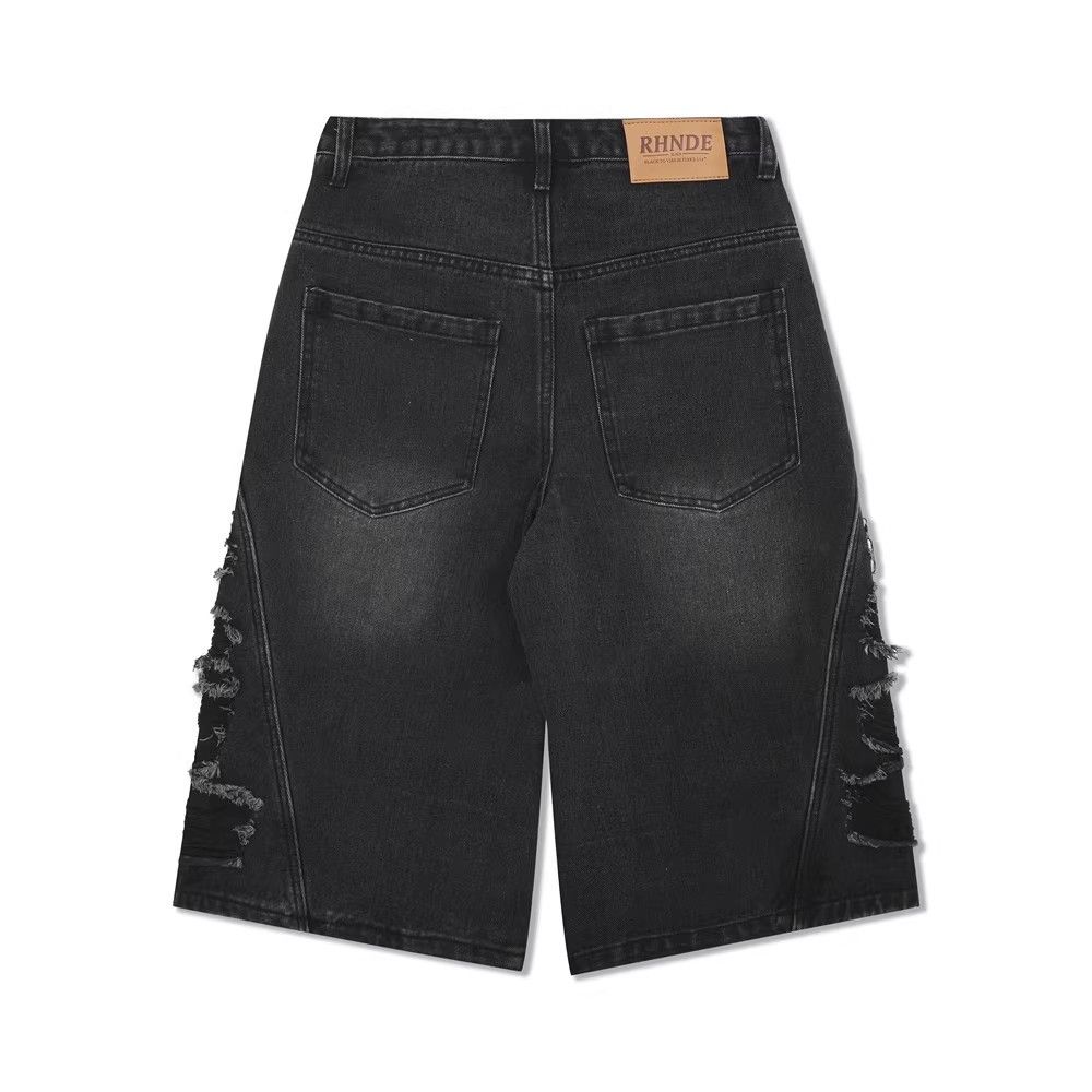 Japanese Brand × Jean Black loose straight high street patch ripped denim shorts Size US 32 / EU 48 - 2 Thumbnail