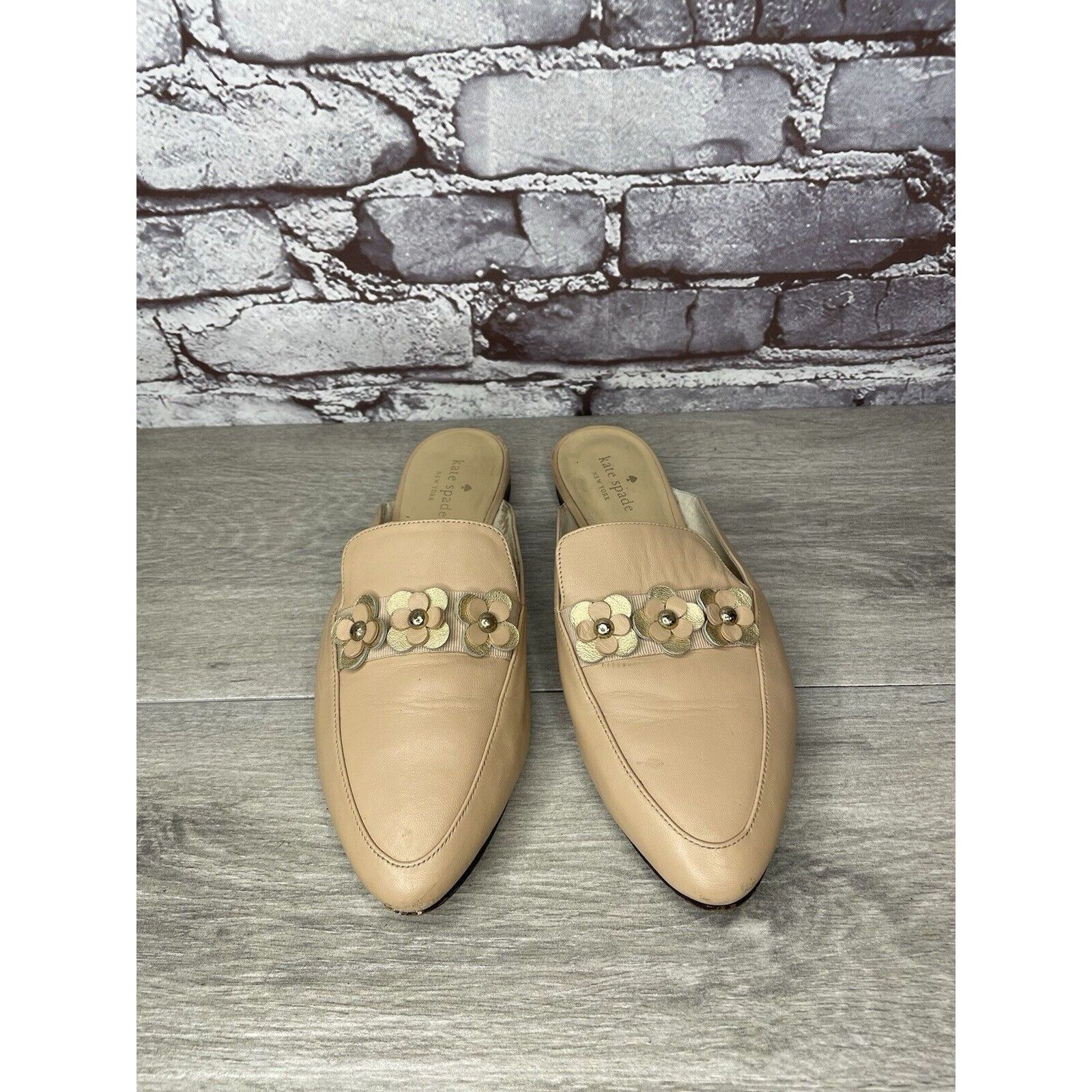 Kate Spade Kate Spade Nude Pink Leather Floral Accent Pointed Mules Sho Size US 8 / IT 38 - 2 Thumbnail