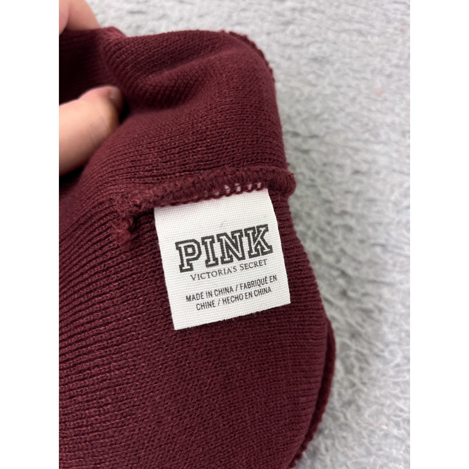 Victoria's Secret Victoria's Secret Beanie Toque Adult One Size Burgundy White Pom Acrylic Size ONE SIZE - 7 Thumbnail