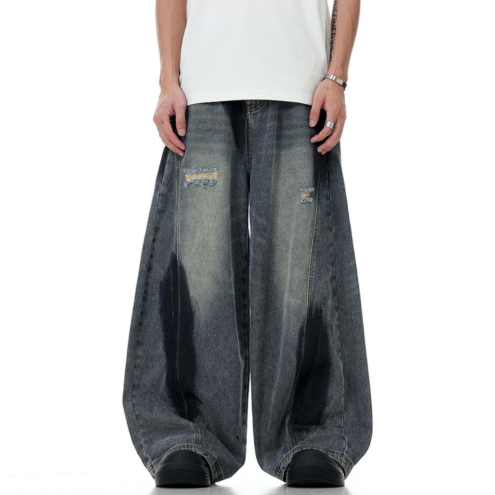 Jean Graffiti Spliced Denim Pants Men's Ripped Size US 29 - 1 Thumbnail