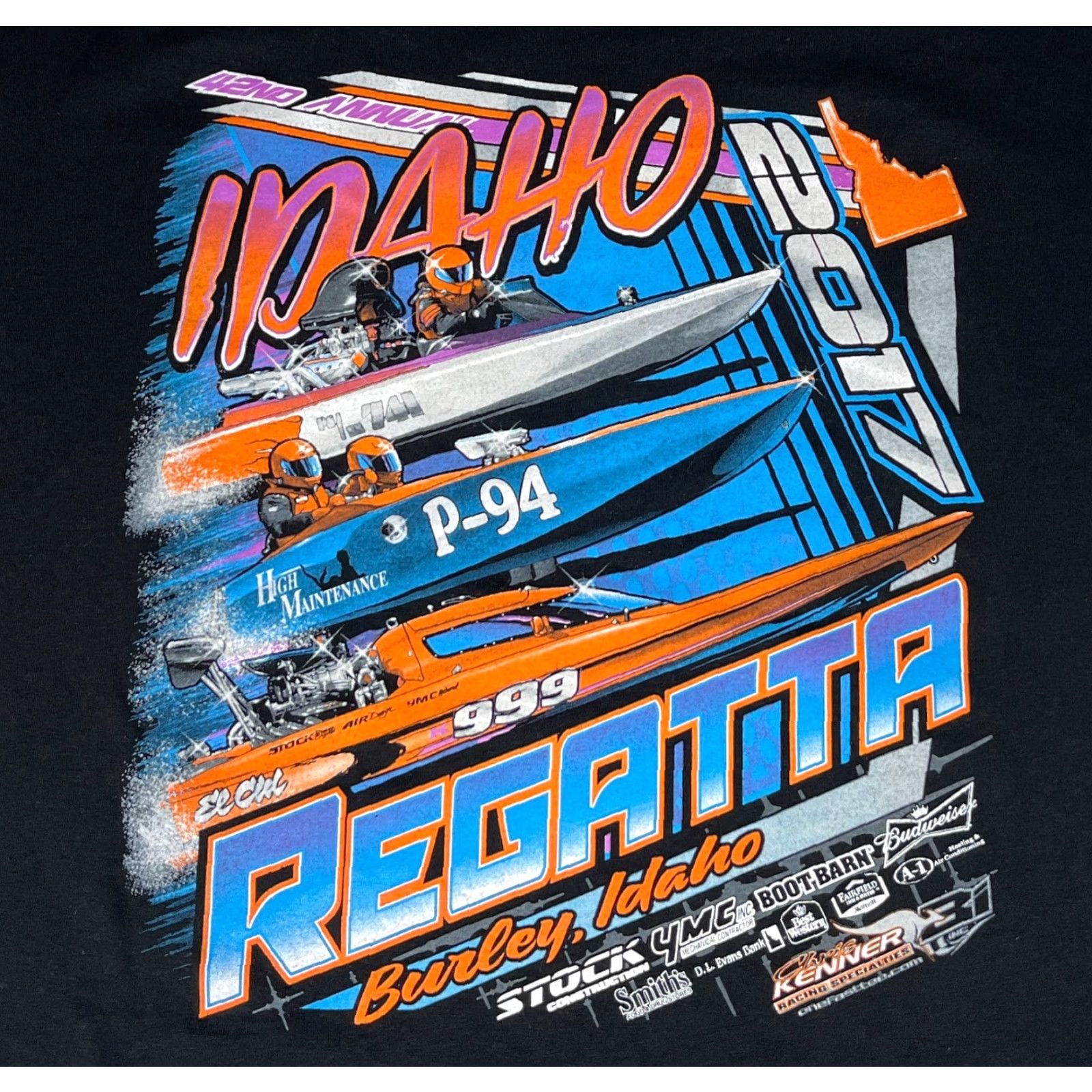 Gildan 2017 Idaho Regatta on the Snake T-Shirt Speedboats Double-Sided Sz 2XL Black Men Shirt Size US XXL / EU 58 / 5 - 3 Thumbnail