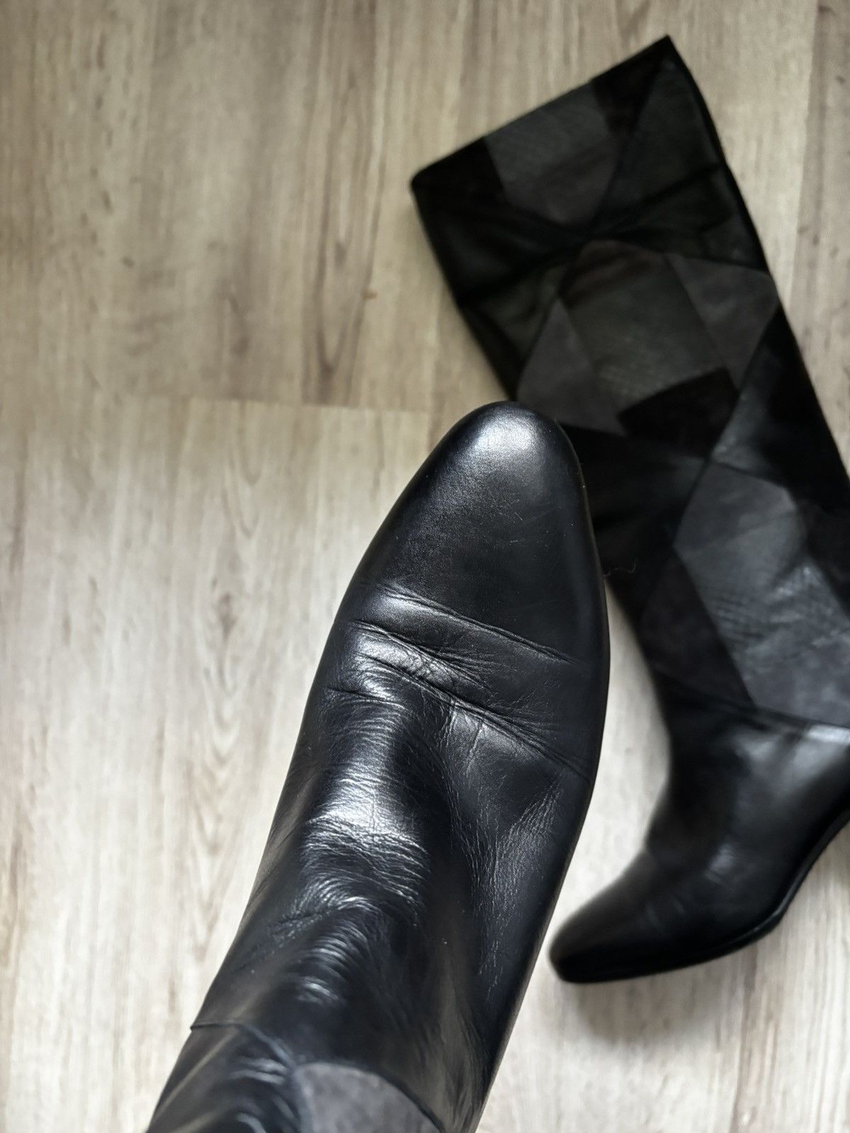 Bally Vintage Bally Patchwork Leather Knee High Boots Black Size US 6.5 / IT 36.5 - 22 Thumbnail