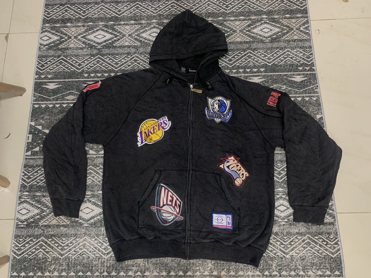 NBA Y2K NBA ALL LOGO EMBROIDERY HOODIE ZIPPER DISTRESSED FADED Size US XL / EU 56 / 4 - 3 Thumbnail