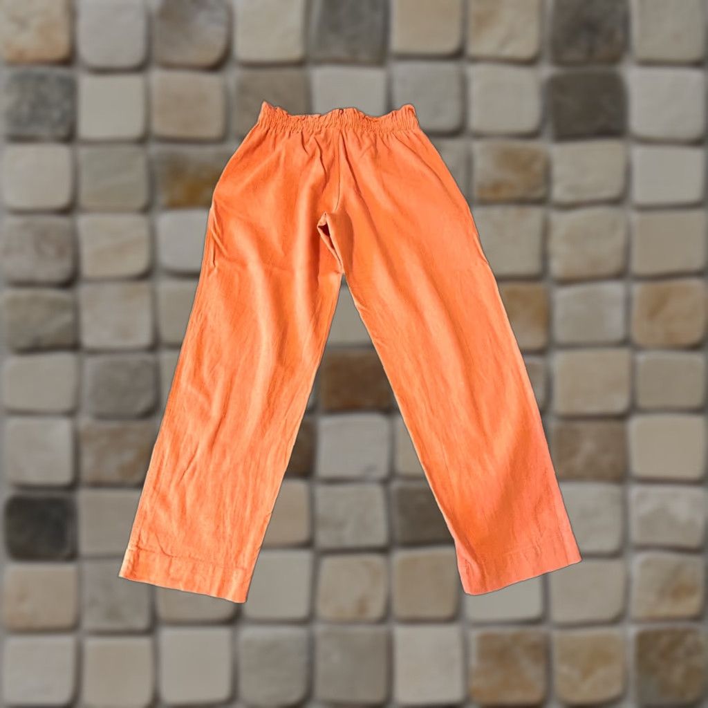 Vintage A New Day Linen Blend Pants Women M Orange Drawstring Pockets High Rise Flat Front Knit 26in Inseam 37in Seasonal Beach Bohemian 2021 Size 32" / US 10 / IT 46 - 1 Thumbnail