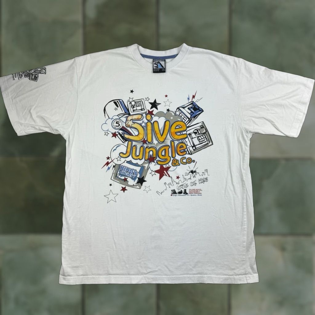 Vintage VINTAGE 5ive Jungle T-Shirt Men 2XL White Punk Y2K Skater Hipster Relaxed Size US XXL / EU 58 / 5 - 1 Thumbnail