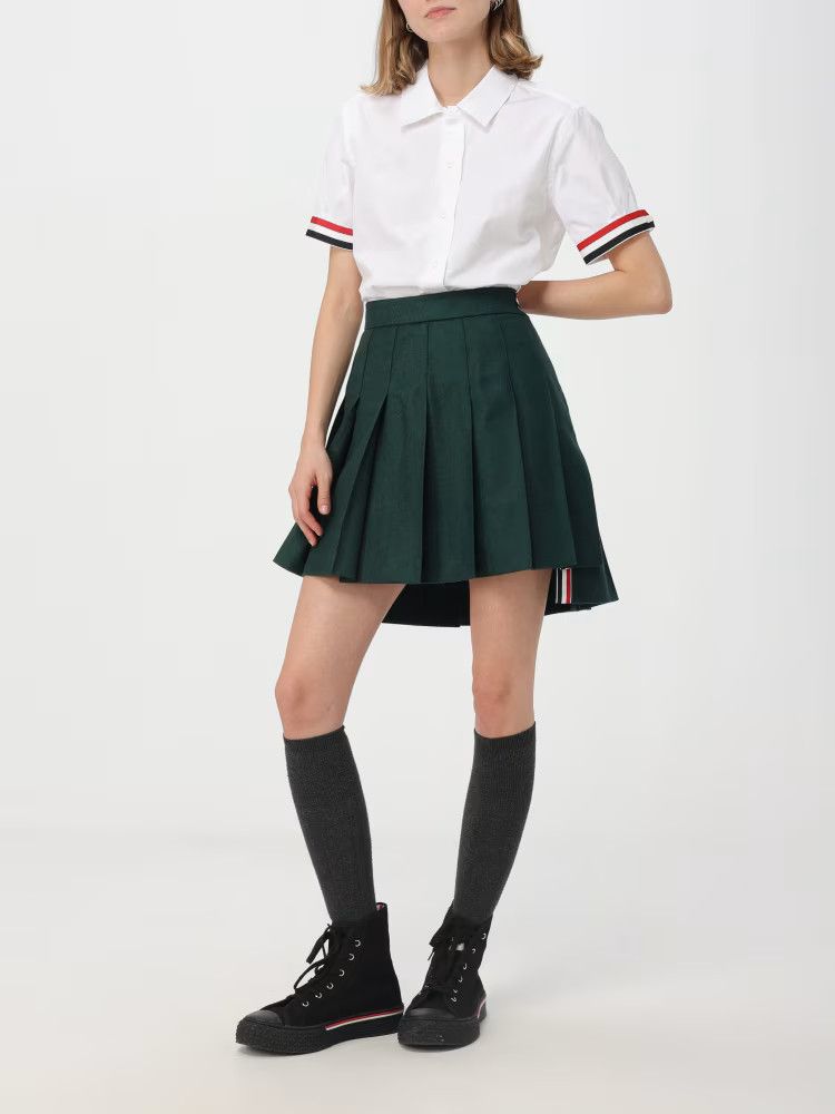 Thom Browne o1s22i1n0924 Flannel Mini Pleated Skirt in Green Size 26" / US 2 / IT 38 - 2 Thumbnail