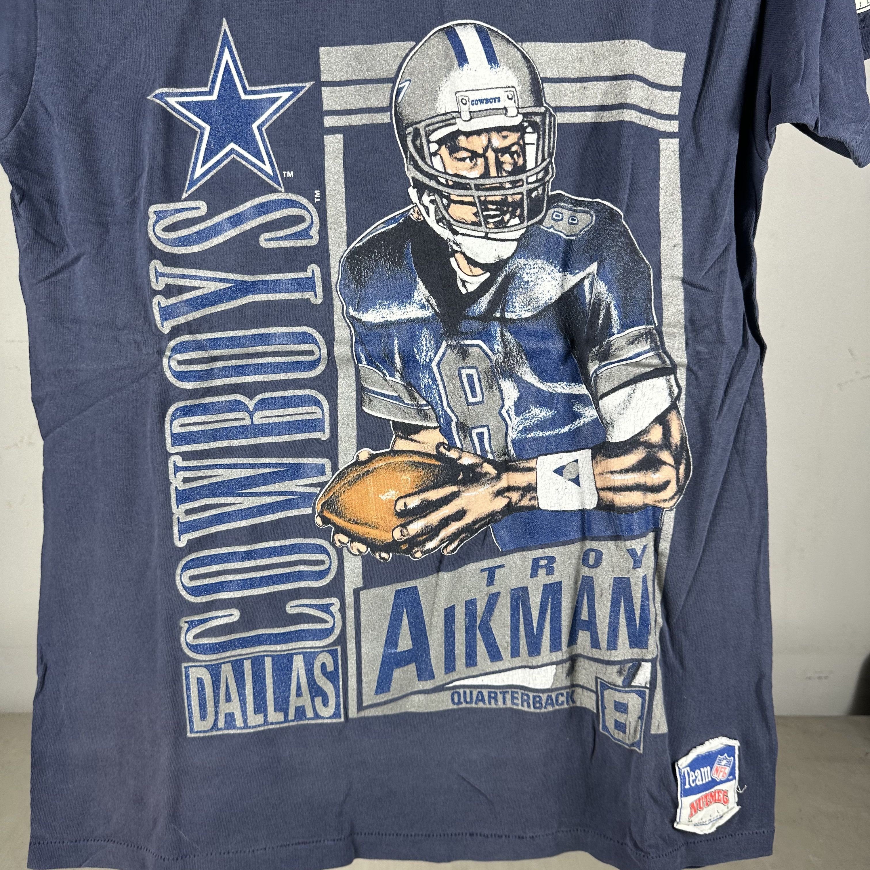 Vintage Vintage 90s Troy Aikman Dallas Cowboys NFL Nutmeg T-Shirt Size US M / EU 48-50 / 2 - 2 Thumbnail