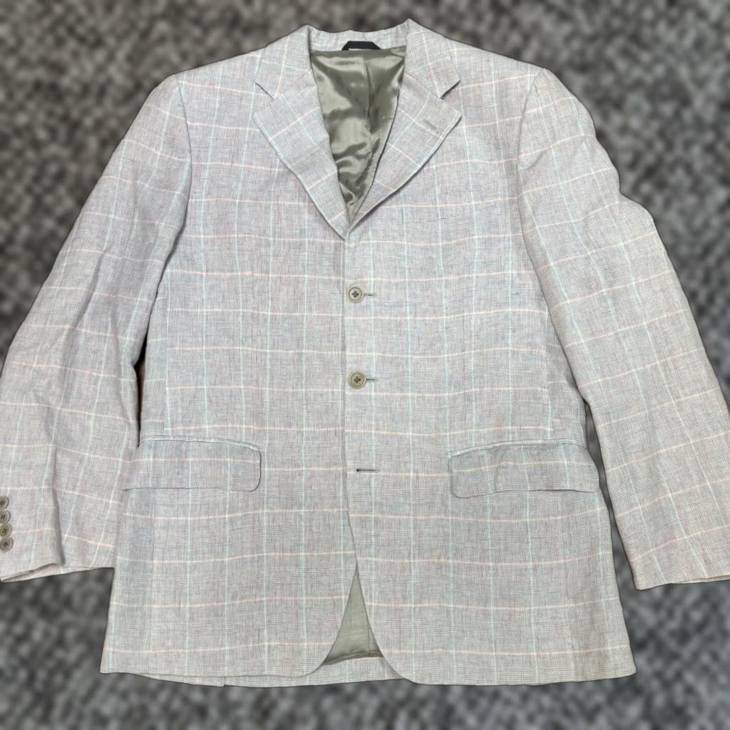 Vintage Mario Caldi Sport Coat Mens 40R Plaid Linen Blazer 3 Button Notch Lapel Double-Vented Blue Pink Blazer Mens Regular Jacket Blazer Vintage: No Size 40R - 1 Thumbnail
