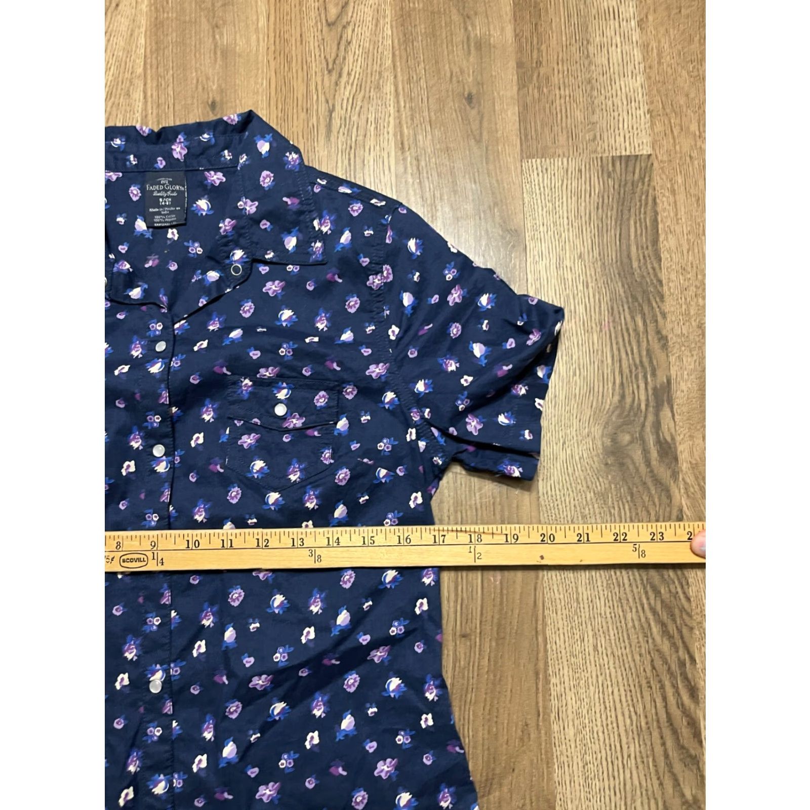 Faded Glory Faded Glory Shirt Women's Small Short Sleeve Button-Up Multicolor Blue White Purple Casual Basic Colorful Size S / US 4 / IT 40 - 6 Thumbnail