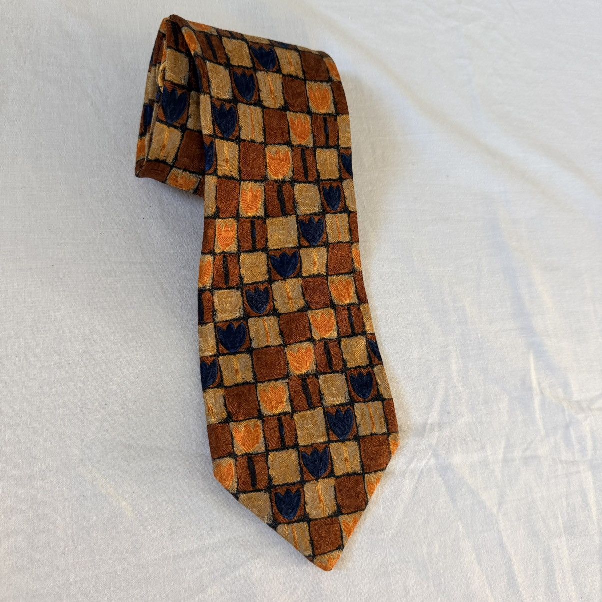 Ermenegildo Zegna Ermenegildo Zegna Silk Tie Brown Orange Blue Jacquard 59” Size ONE SIZE - 2 Thumbnail