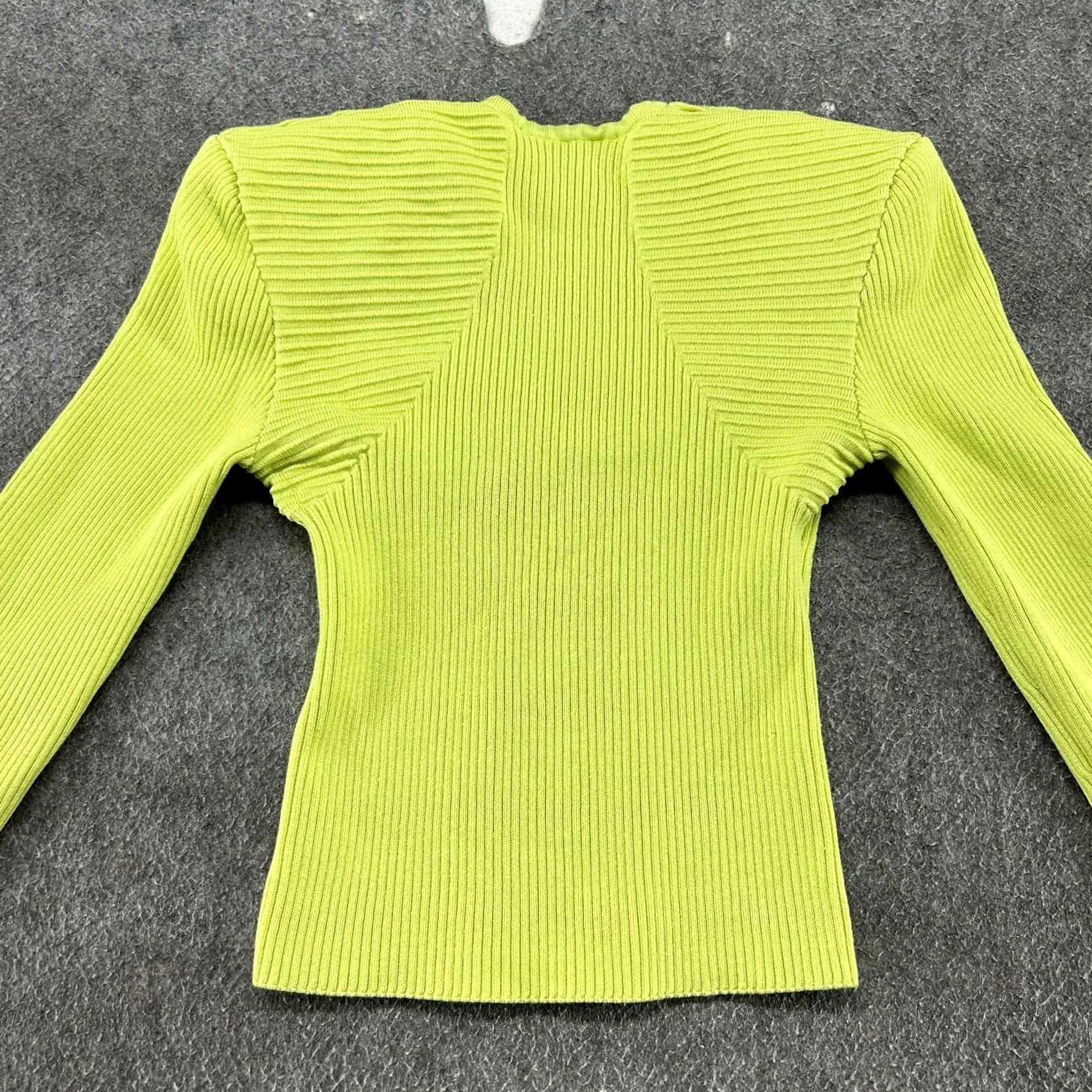 Express VINTAGE Express Top Womens XS Green Long Sleeve Ribbed Knit Padded Contour Y2K Size XS / US 0-2 / IT 36-38 - 5 Thumbnail
