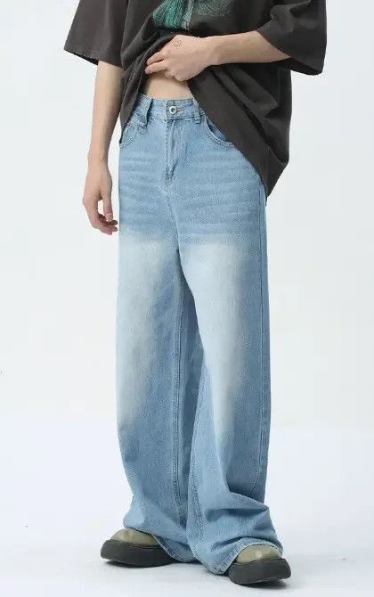 Japanese Brand Simple light blue washed floor-length wide-leg jeans Size US 34 / EU 50 - 1 Thumbnail