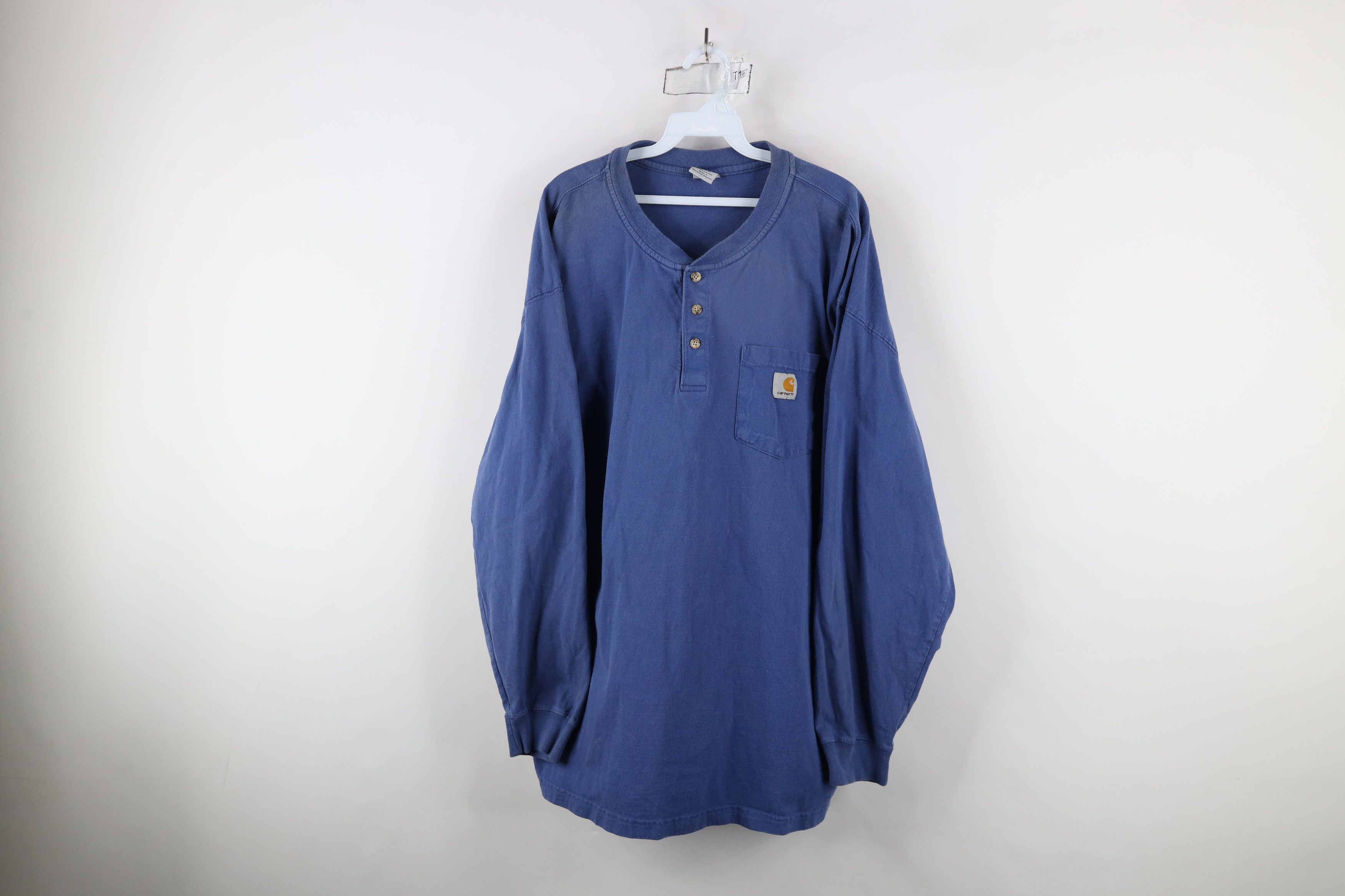 Carhartt × Vintage Vintage Carhartt Heavyweight Long Sleeve Henley T-Shirt Blue Size US XXL / EU 58 / 5 - 1 Thumbnail